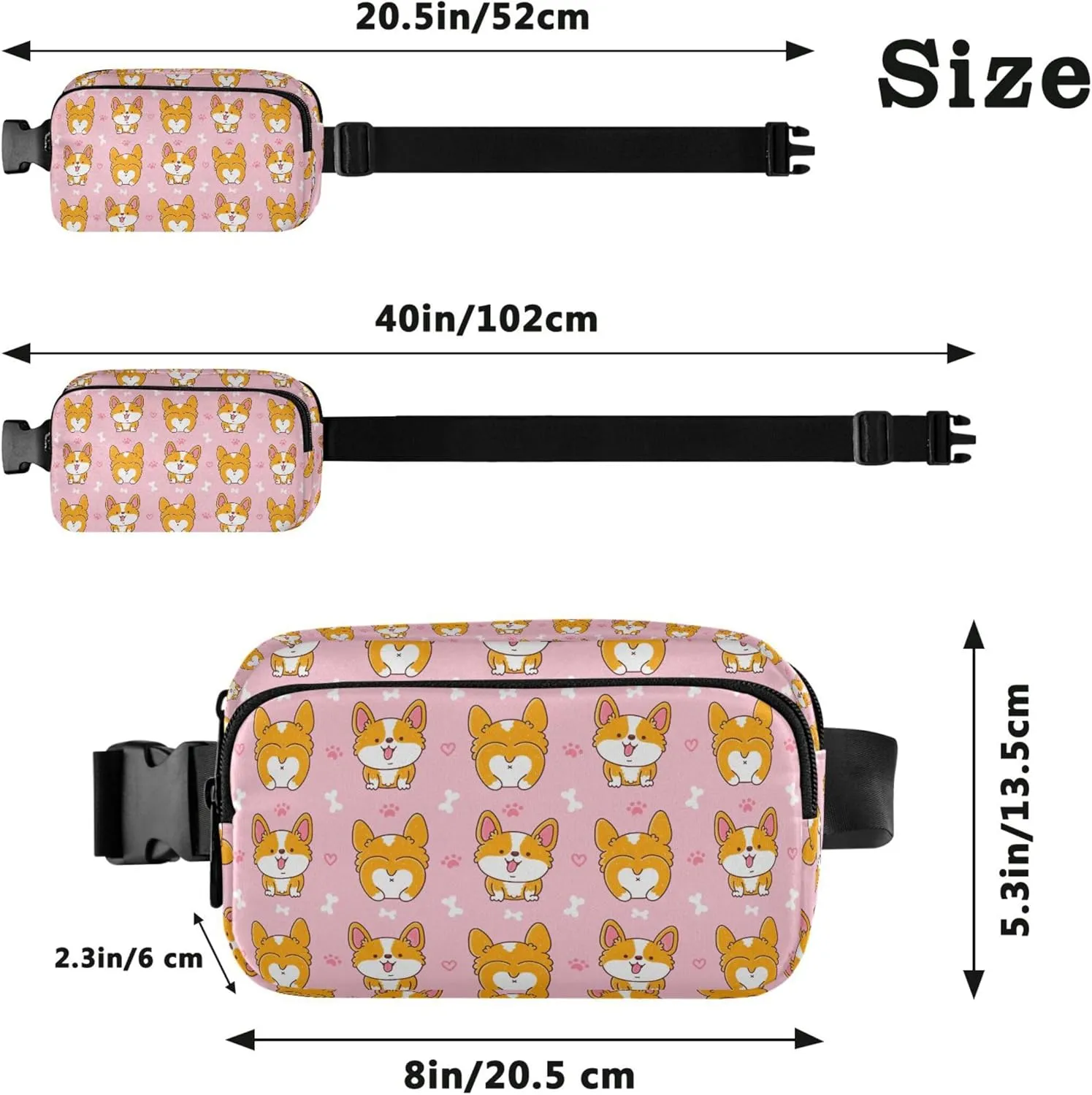 Cute Happy Corgi Dog Pink Womens Fanny Pack Waterproof Hip Bag Belt Pouch Cute Crossbody Waist Pack