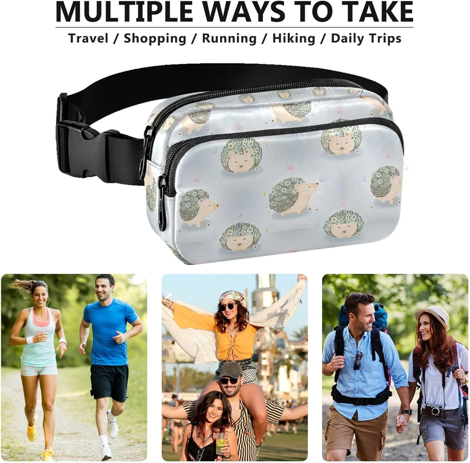 Cute Hedgehogs Flowers Women Fanny Packs Belt Bag Hip Pack Waterproof Neon Waist Purse for Women