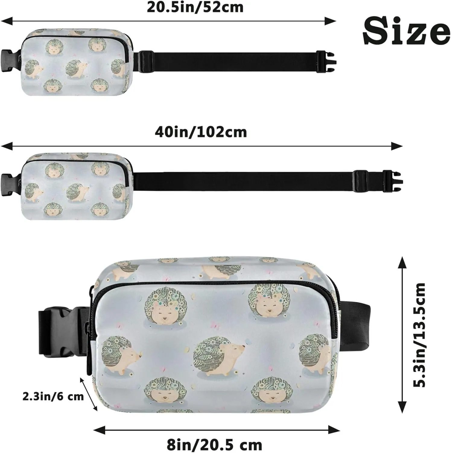 Cute Hedgehogs Flowers Women Fanny Packs Belt Bag Hip Pack Waterproof Neon Waist Purse for Women