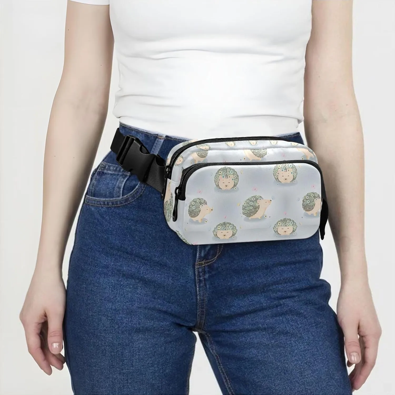 Cute Hedgehogs Flowers Women Fanny Packs Belt Bag Hip Pack Waterproof Neon Waist Purse for Women