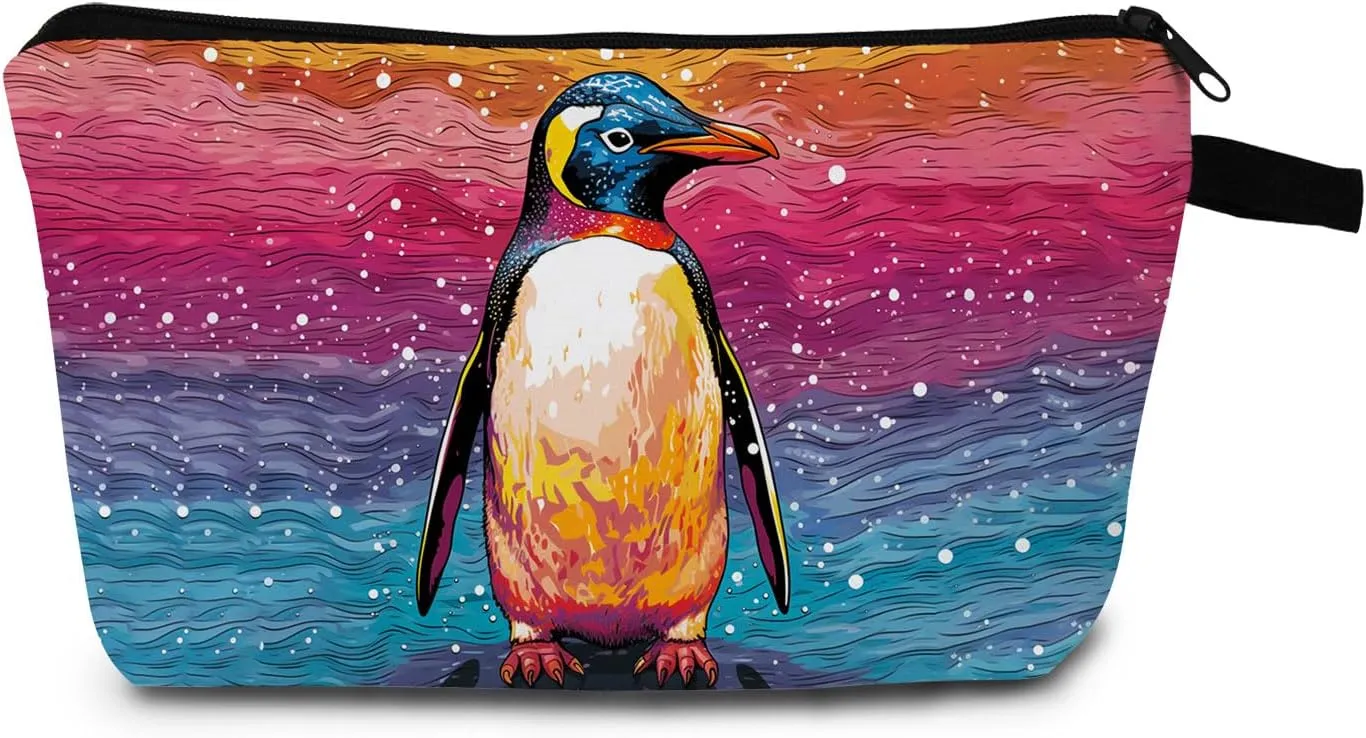 Cute Penguin Hearts Makeup Bag Travel Portable Cosmetic Pouch Toiletry Organizer Storage Bag Zipper Pouch For Women Organizer Toiletries Bag for Travel