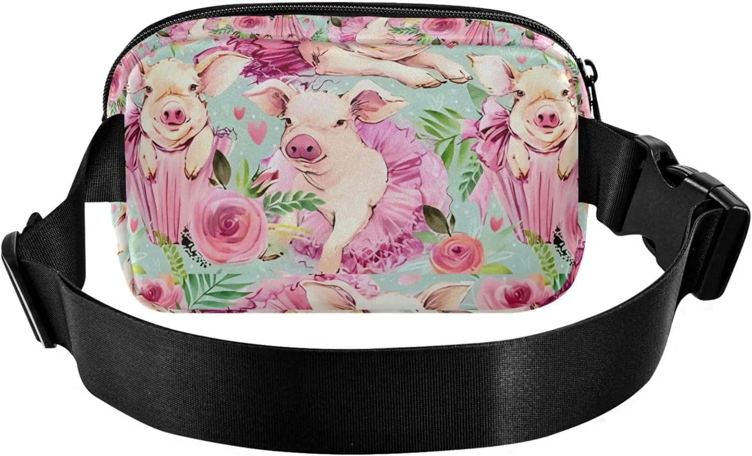 Cute Pig Pink Floral Womens Fanny Pack Waterproof Belt Bag Hip Pack Cute Crossbody Waist Purse