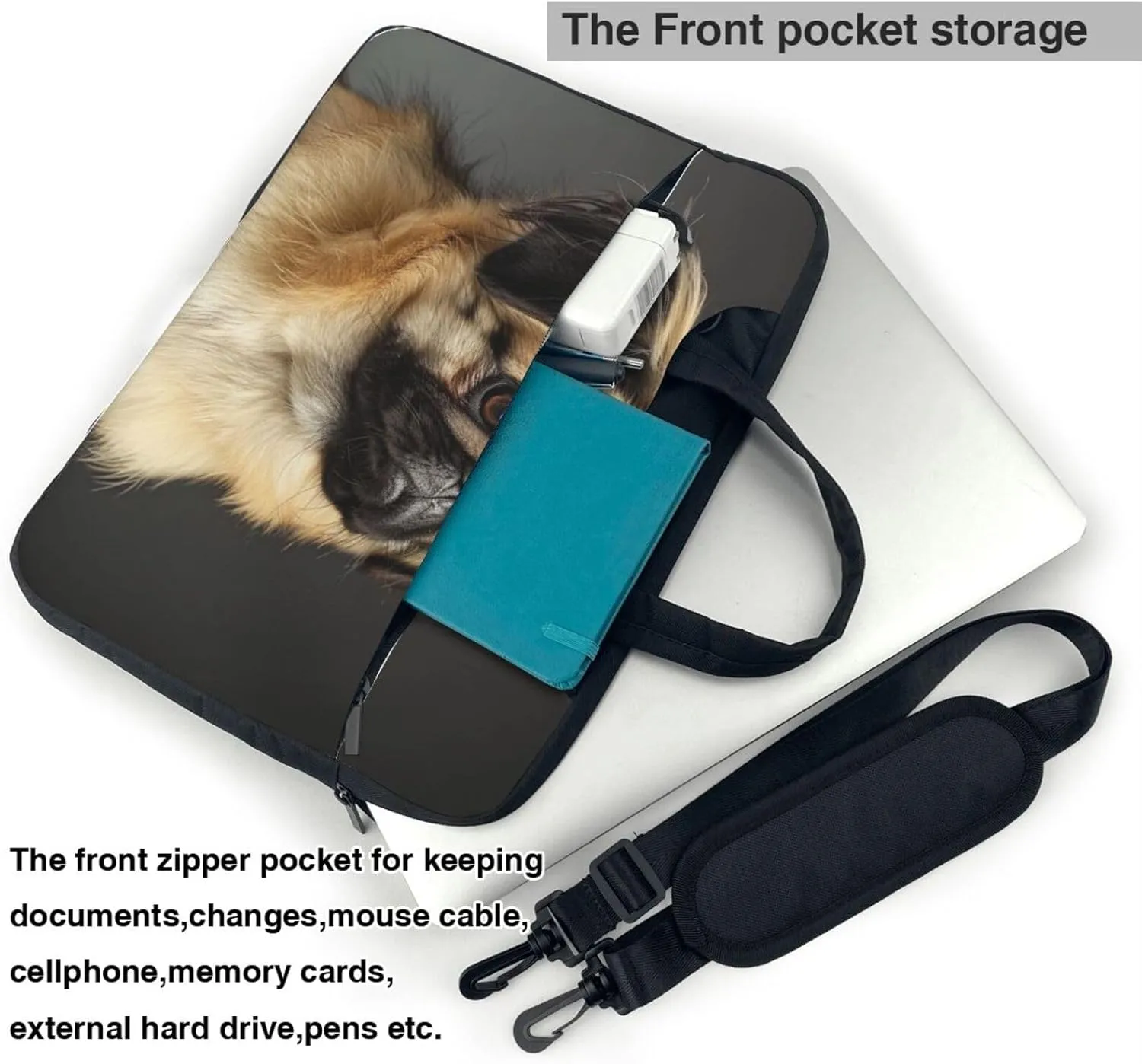 Cute Pug Printed Laptop Tote Bag Travel Business Computer Bag Work Bag for Men Women
