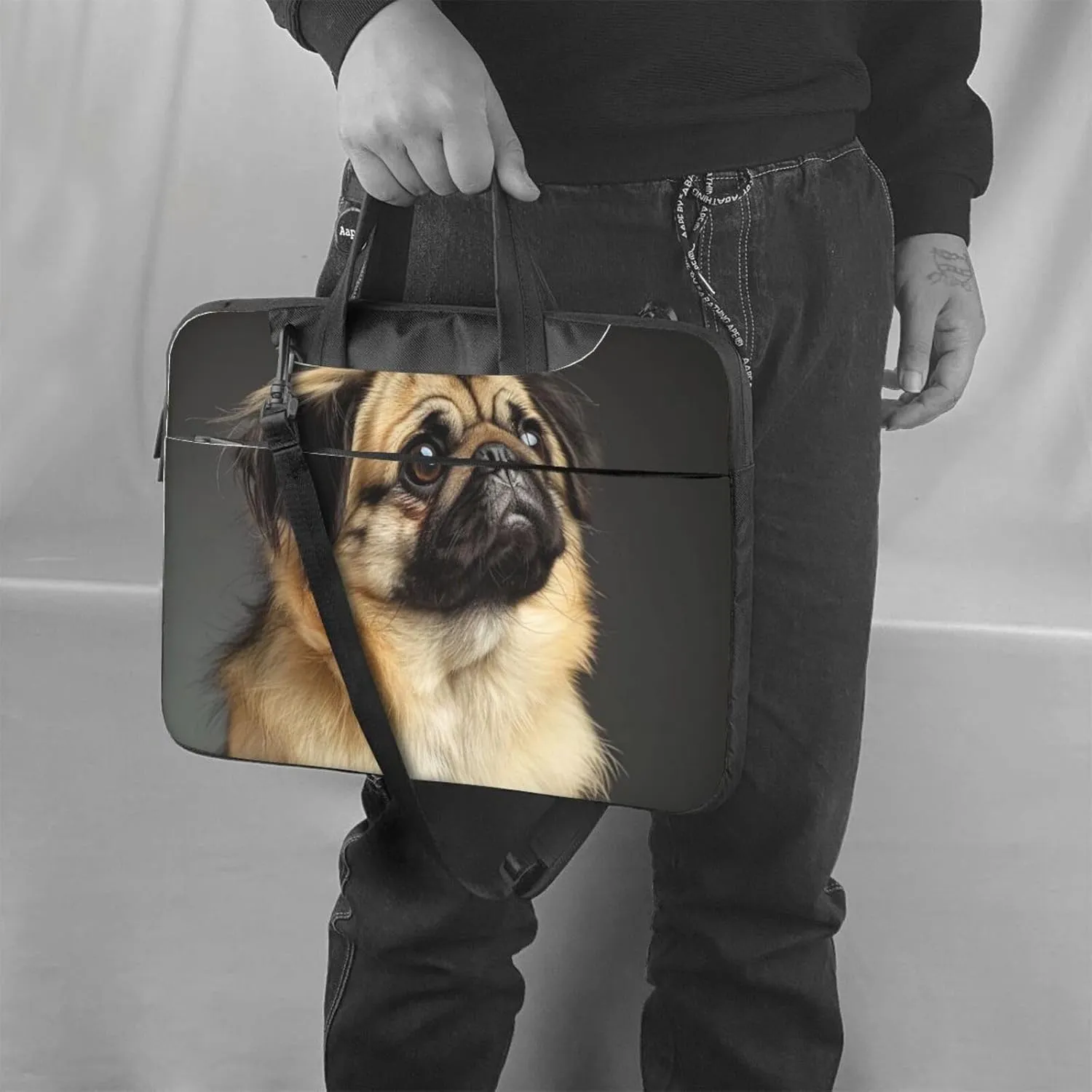 Cute Pug Printed Laptop Tote Bag Travel Business Computer Bag Work Bag for Men Women