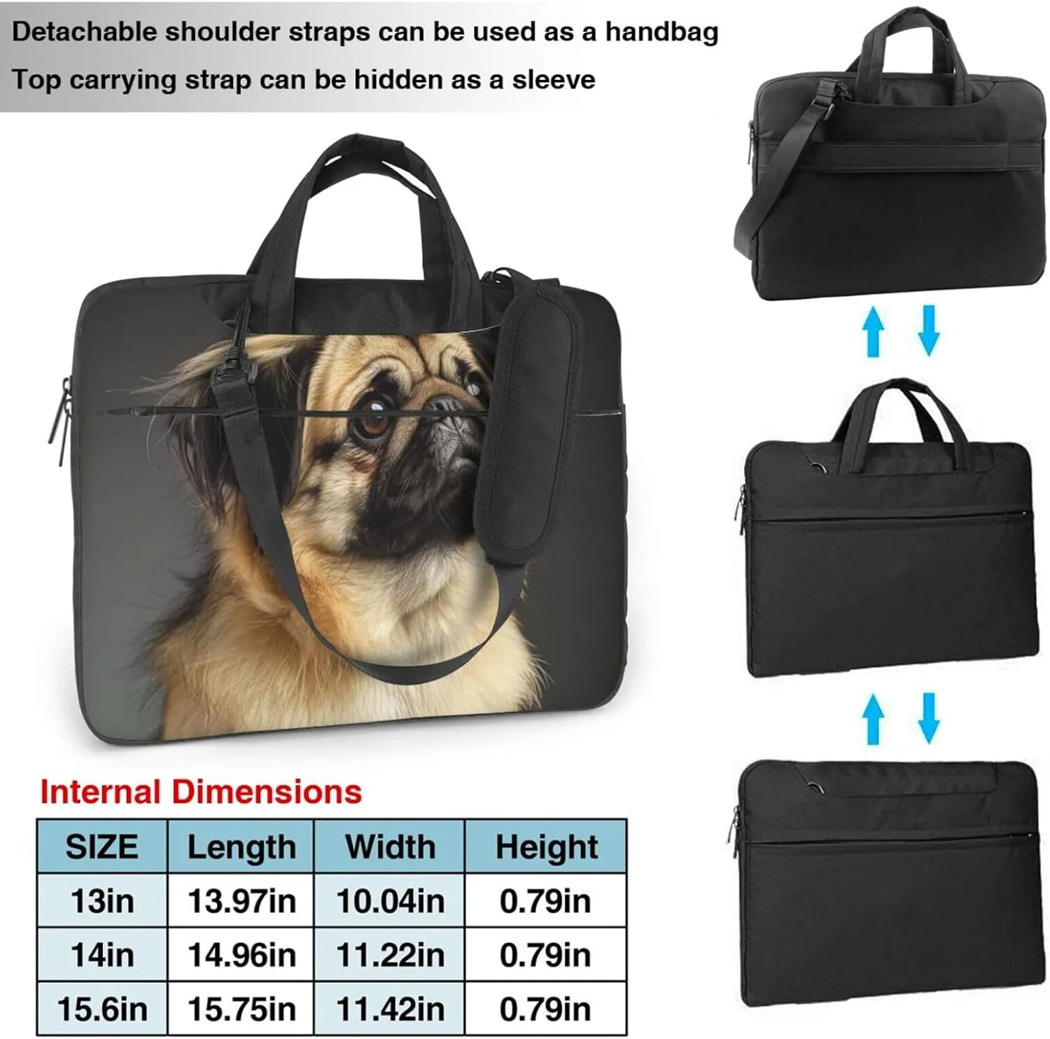 Cute Pug Printed Laptop Tote Bag Travel Business Computer Bag Work Bag for Men Women
