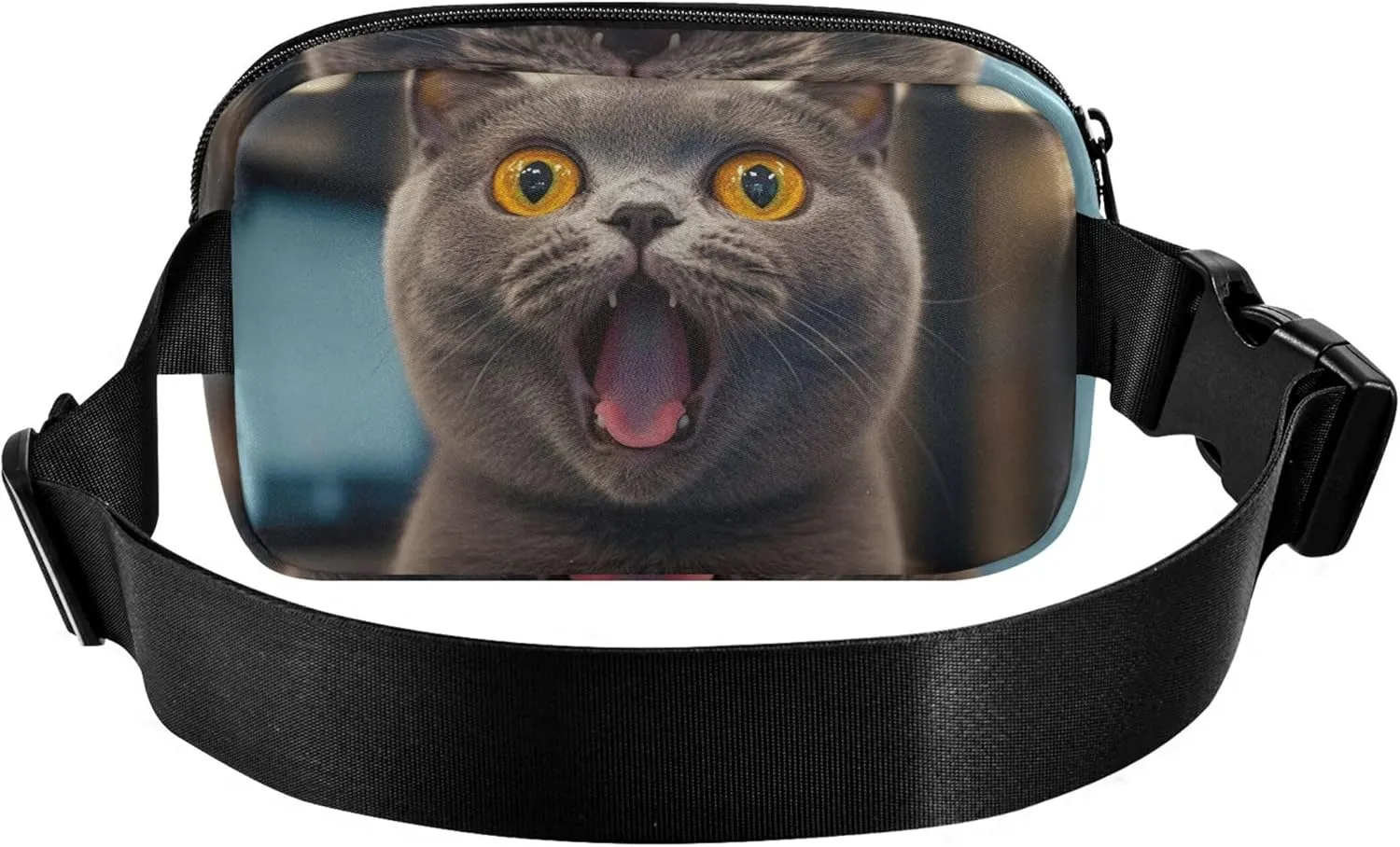 Cute Surprised Gray Cat Waterproof Womens Fanny Pack Hip Bag Belt Purse Pattern Travel Waist Pouch