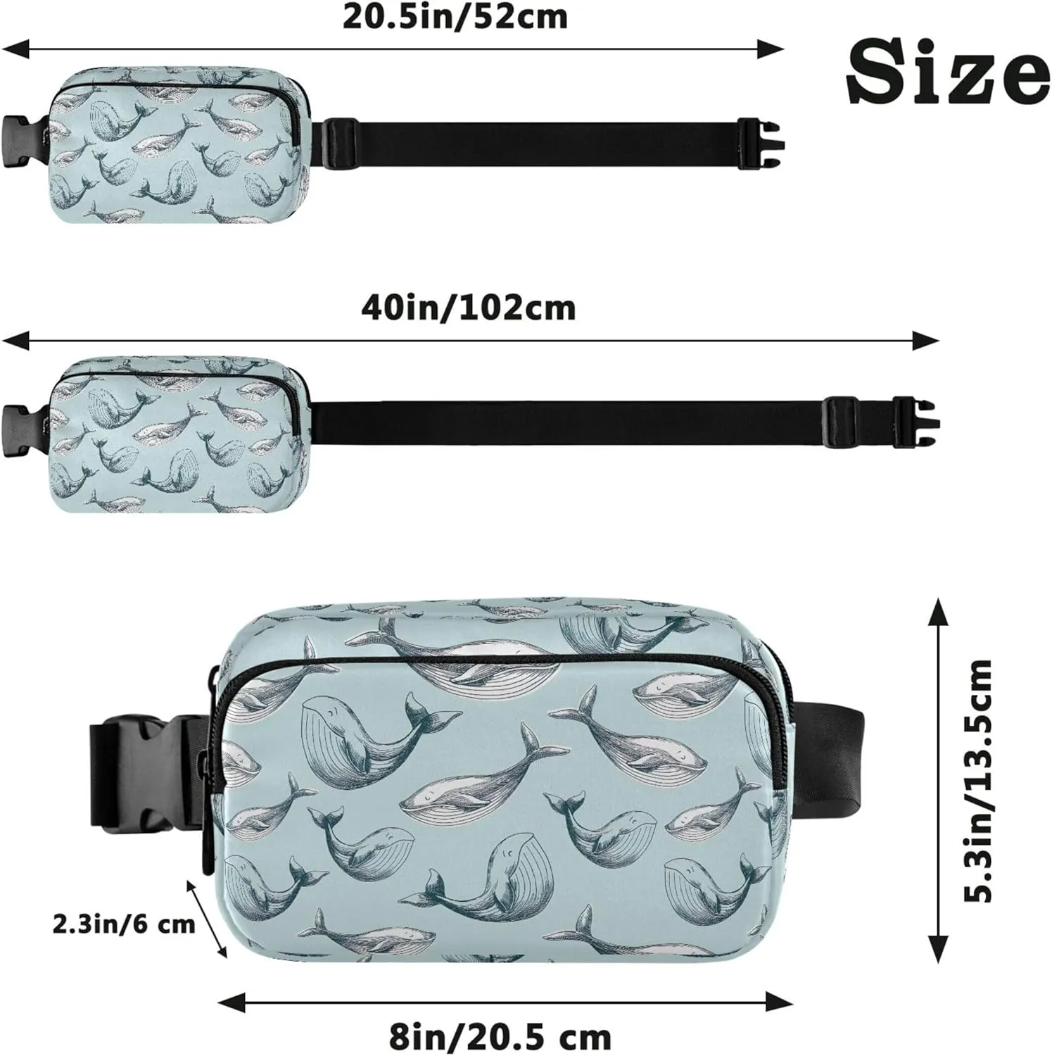Cute Whale Women Fanny Pack Hip Pouch Belt Bag Waterproof Festival Travel Waist Pack for Men