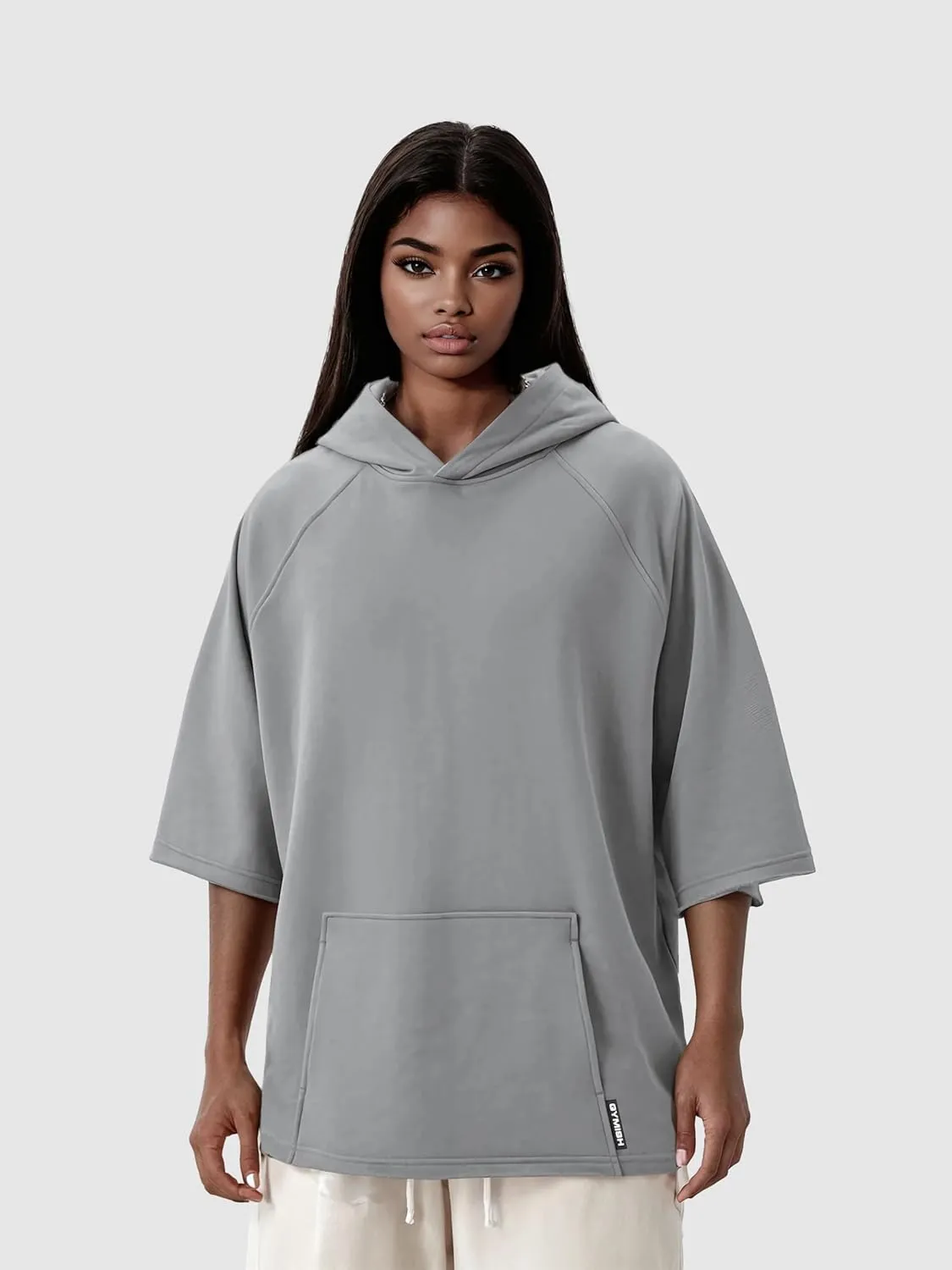 D R DETROIT REBELS Oversized Streetwear Short Sleeve Hoodie Loose Fit Pullover for Men & Women