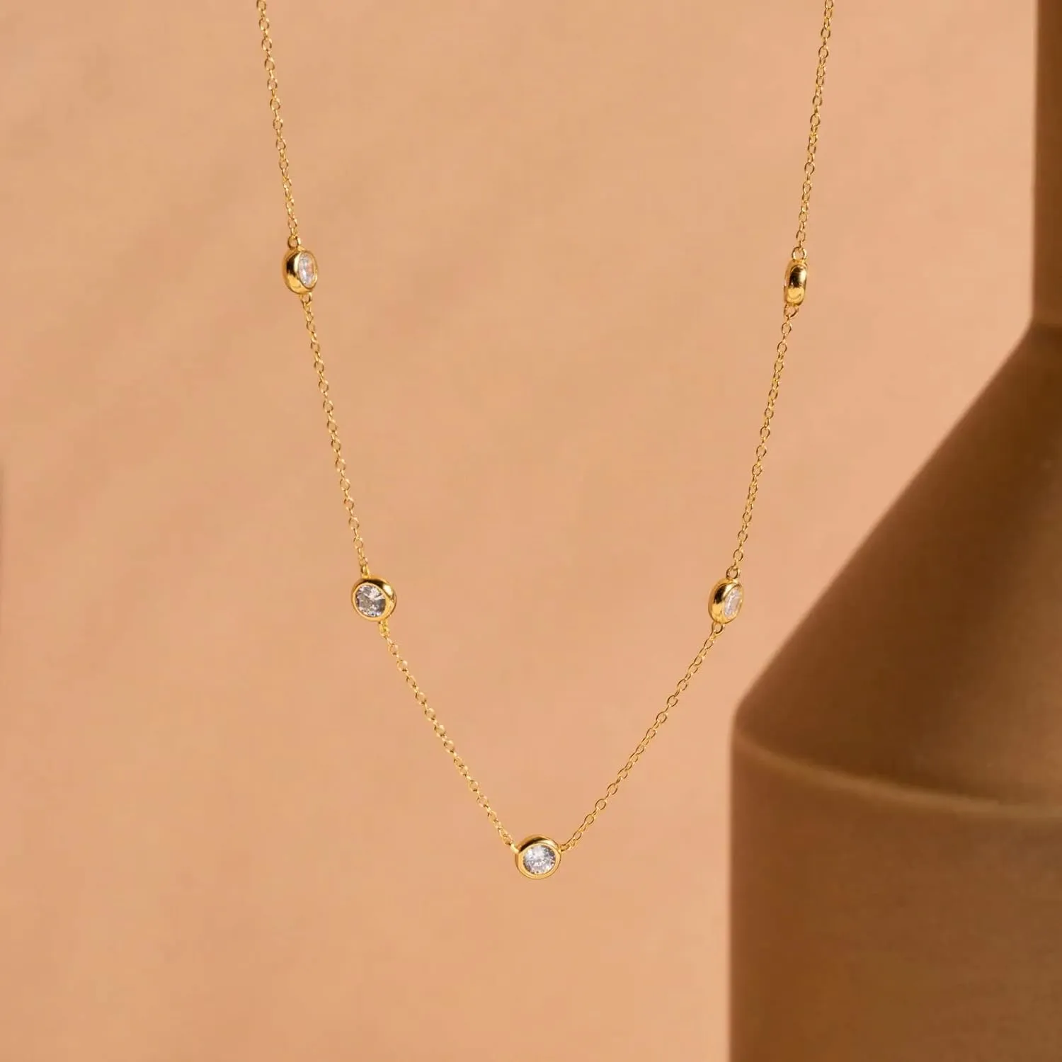 Dainty Gold Necklace for Women, Gold Plated Cubic Zirconia Drop Satellite Chain Necklace Jewelry for Women