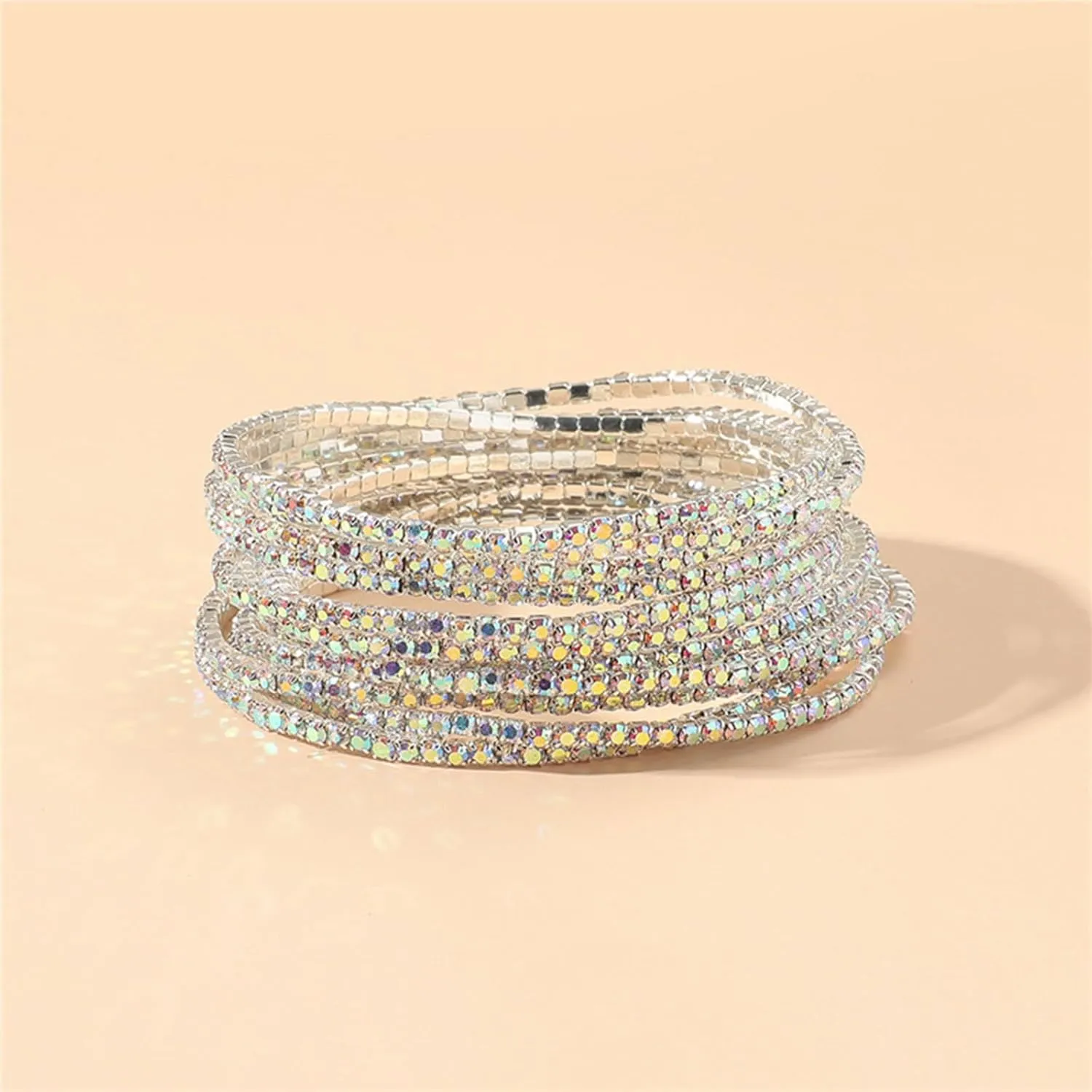 Dainty Layered Rhinestone Stretch Tennis Bracelet Set for Women