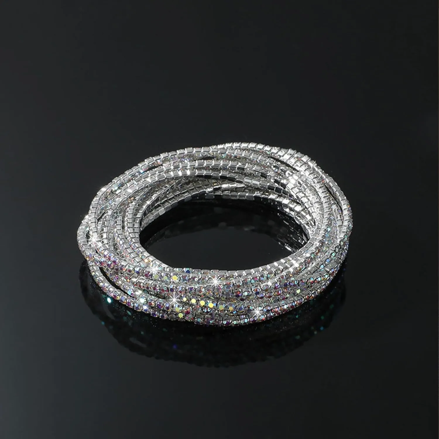 Dainty Layered Rhinestone Stretch Tennis Bracelet Set for Women