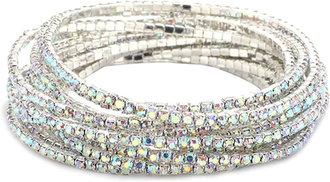 Dainty Layered Rhinestone Stretch Tennis Bracelet Set for Women