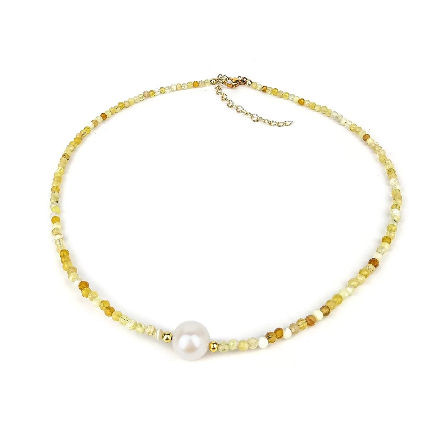 Dainty Pearl Pendant Necklaces for Women, Yellow Opal Bead Choker Necklace, 18k Gold Plated Delicate Handmade Cultured Pearl Necklace Everyday Jewelry for Present.