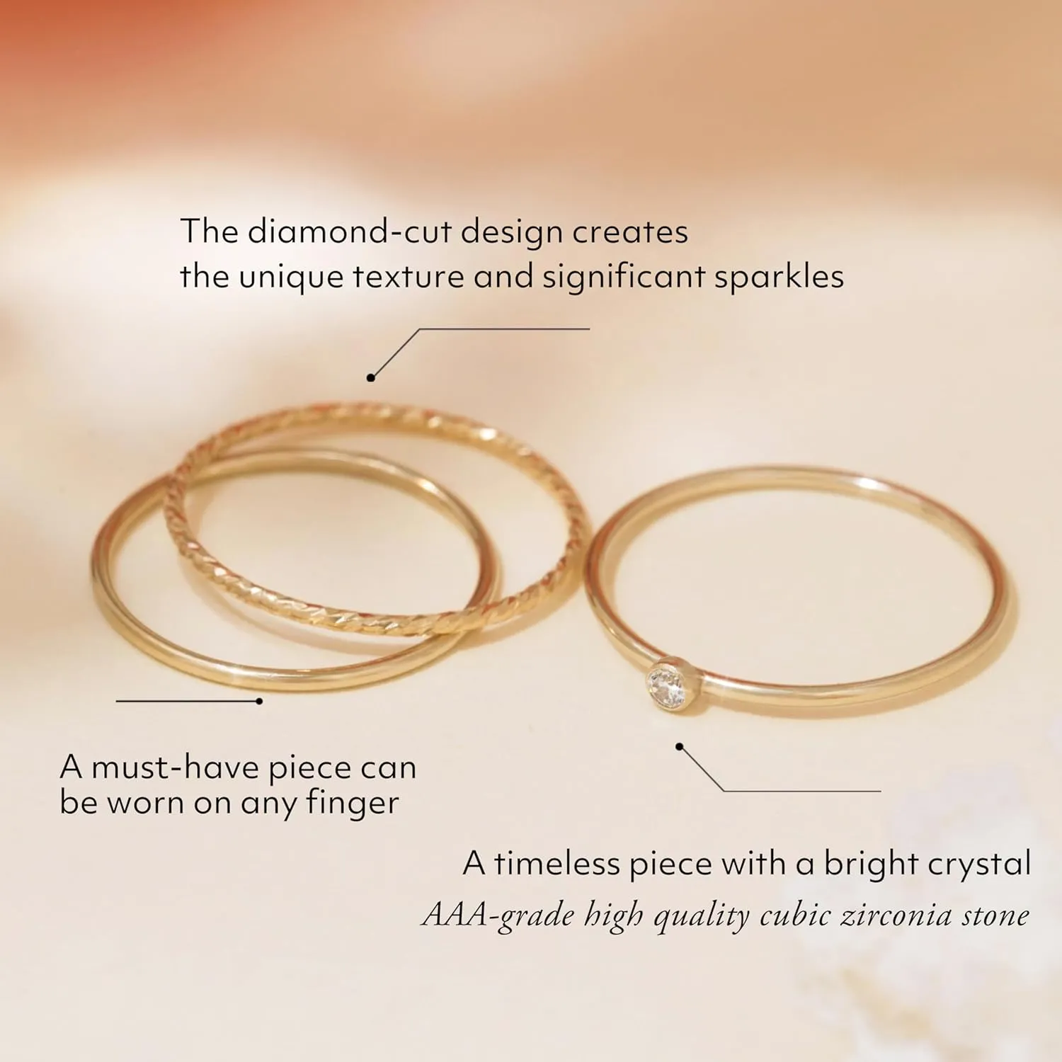 Dainty Stacking Rings for Women, 14K Gold Filled or 925 Sterling Silver, 1mm Thin Non-Tarnish Band Set Size 5 6 7 8 9