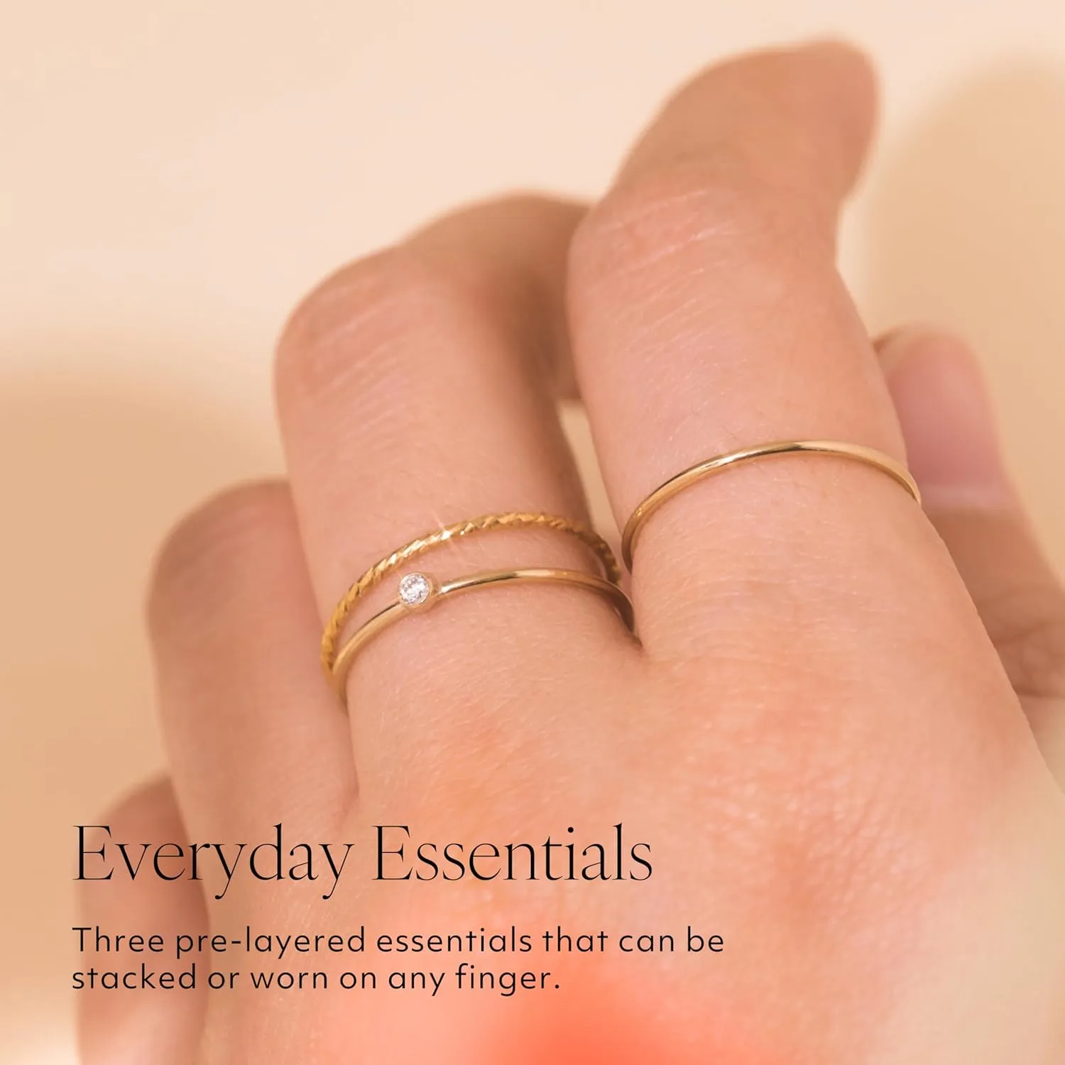Dainty Stacking Rings for Women, 14K Gold Filled or 925 Sterling Silver, 1mm Thin Non-Tarnish Band Set Size 5 6 7 8 9