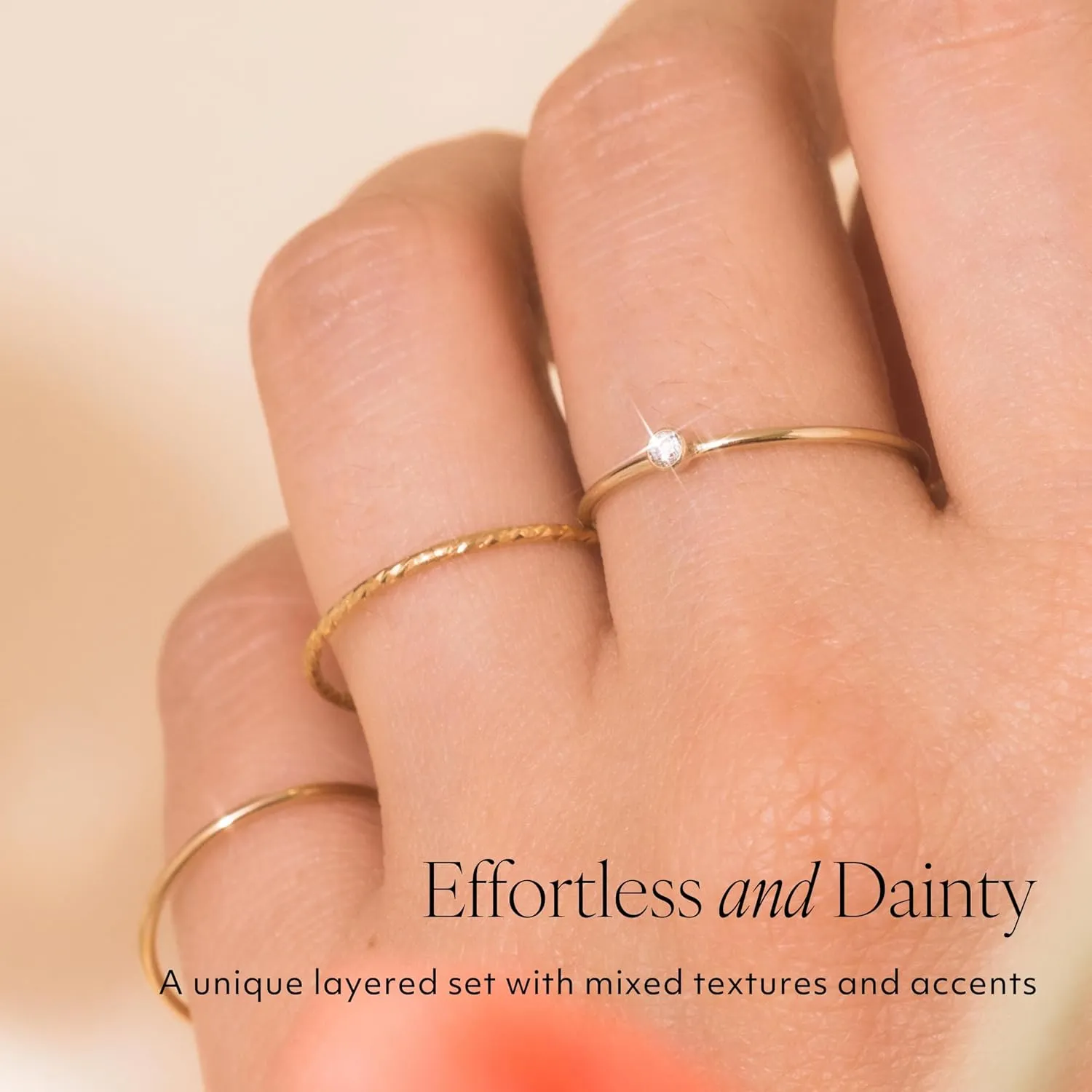 Dainty Stacking Rings for Women, 14K Gold Filled or 925 Sterling Silver, 1mm Thin Non-Tarnish Band Set Size 5 6 7 8 9