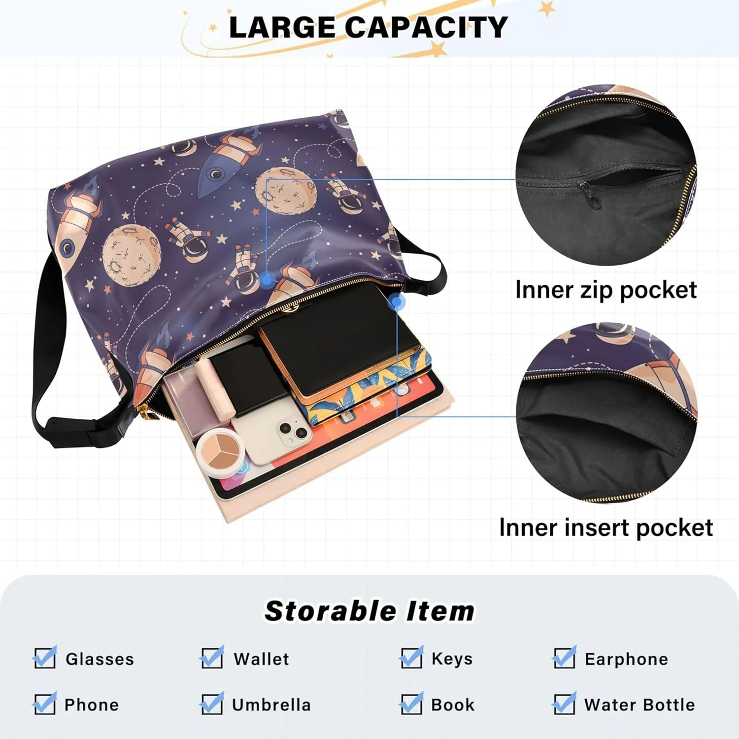 Dark Blue Sky Starry Night Cloud Ladies Leather Purses Hobo Large Purse Crossbody Animal Print Crossbody Hobo Handbag