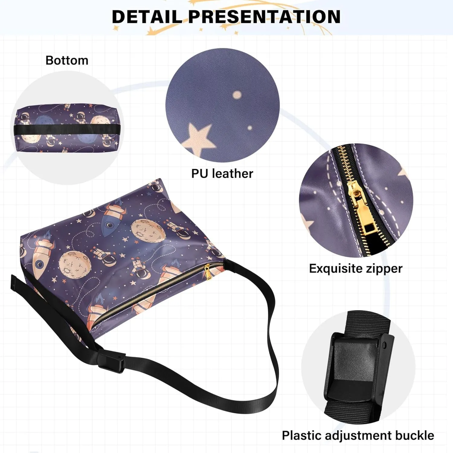Dark Blue Sky Starry Night Cloud Ladies Leather Purses Hobo Large Purse Crossbody Animal Print Crossbody Hobo Handbag