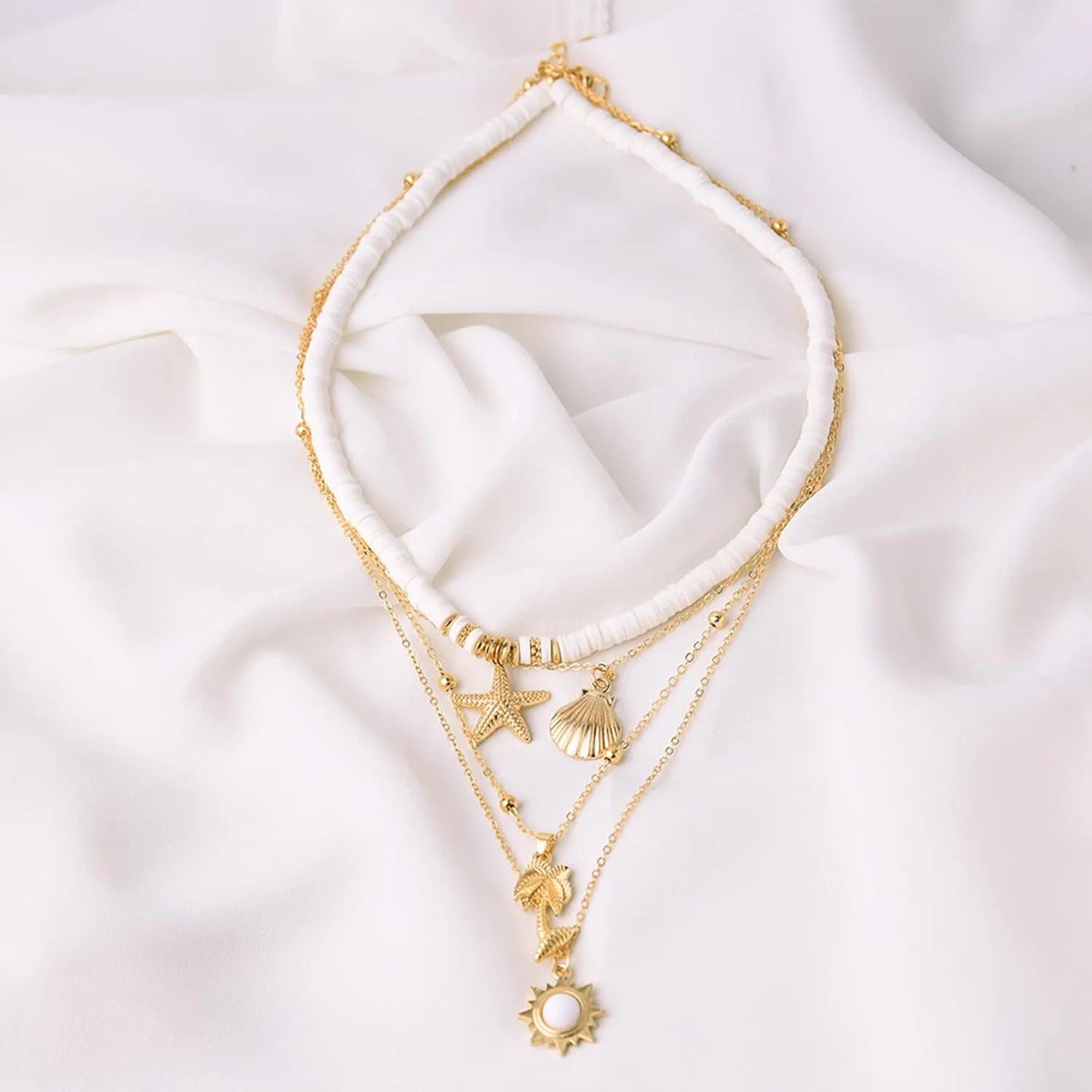 Dcfywl731 Initial Charm Necklace for Women Shell Letter Necklaces Gold A-Z Charms Pendant Alphabet Personalized Pendant Necklace Boho Starfish Surfer Jewelry Gifts