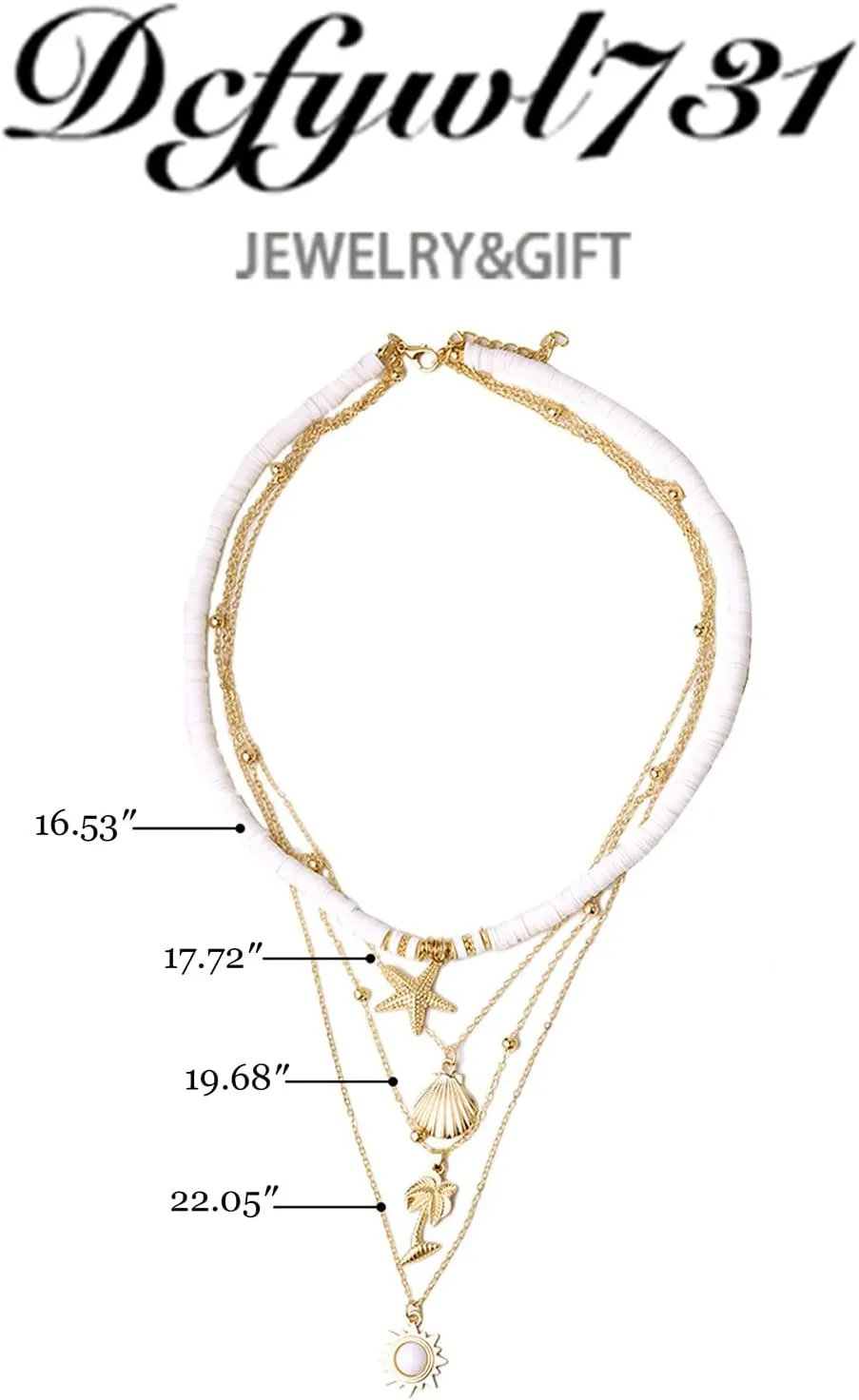 Dcfywl731 Initial Charm Necklace for Women Shell Letter Necklaces Gold A-Z Charms Pendant Alphabet Personalized Pendant Necklace Boho Starfish Surfer Jewelry Gifts
