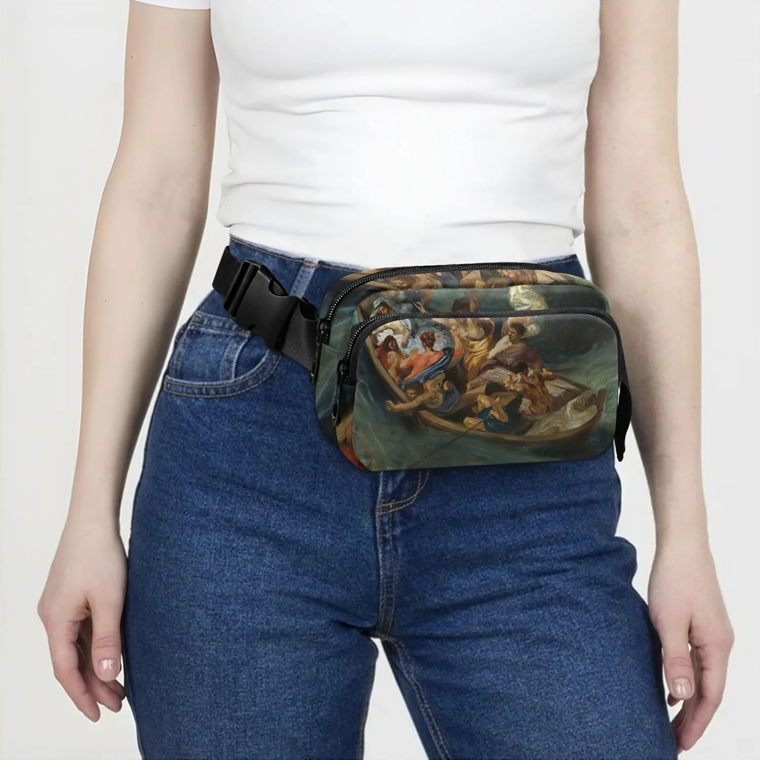Delacroix Prints Christ Sea Galilee Fanny Packs for Women Bright Color Hip Bag Belt Pouch Waterproof Waist Pack for Women