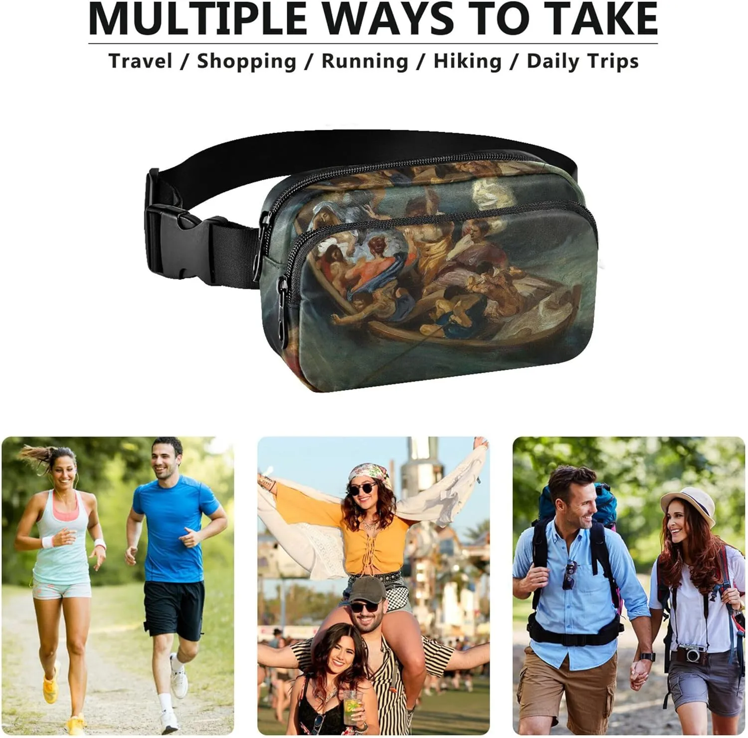 Delacroix Prints Christ Sea Galilee Fanny Packs for Women Bright Color Hip Bag Belt Pouch Waterproof Waist Pack for Women
