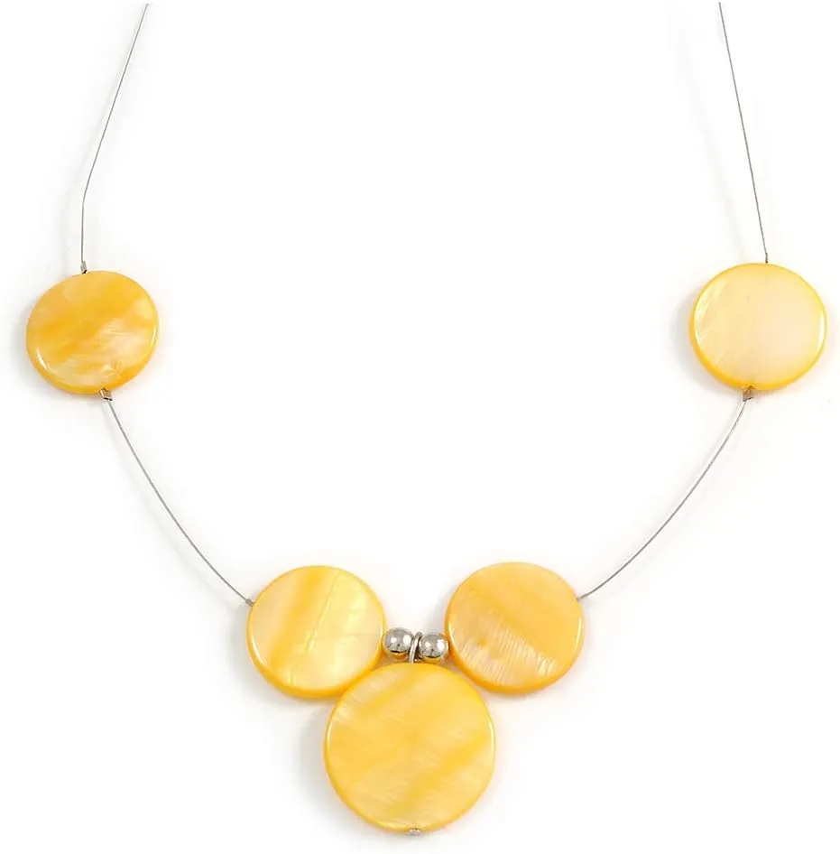 Delicate Floating Banana Yellow Shell Bead Wire Necklace in Silver Tone - 44cm L
