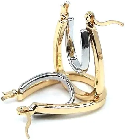Della's Designs Oval Two-Tone, Double Hoop, Earrings for Women, Pin Catch High Polished Earrings
