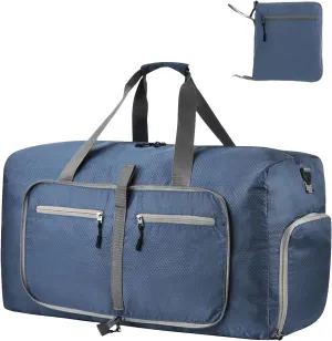 Dimayar Travel Duffle Bag for Men Women - Foldable Duffel Bag with Shoes Compartment - Overnight Bags Waterproof & Tear Resistant(65L,Dark Blue)