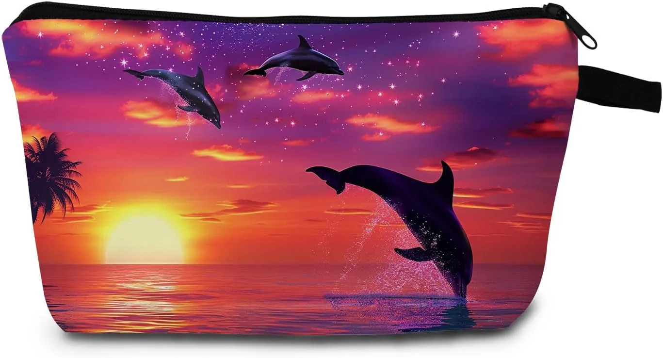 Dolphin Print Women Makeup Bag Travel Toiletry Kit Outdoor Portable Cosmetic Bag Travel Organizer