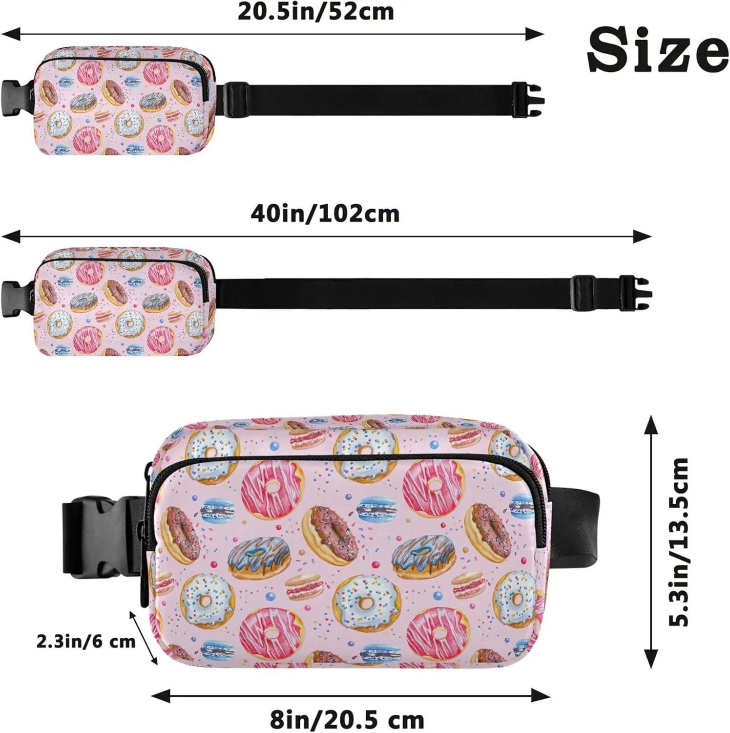 Donuts Macaroon Jelly Pink Fanny Pack for Women Waterproof Hip Pouch Belt Bag Cute Travel Waist Bag