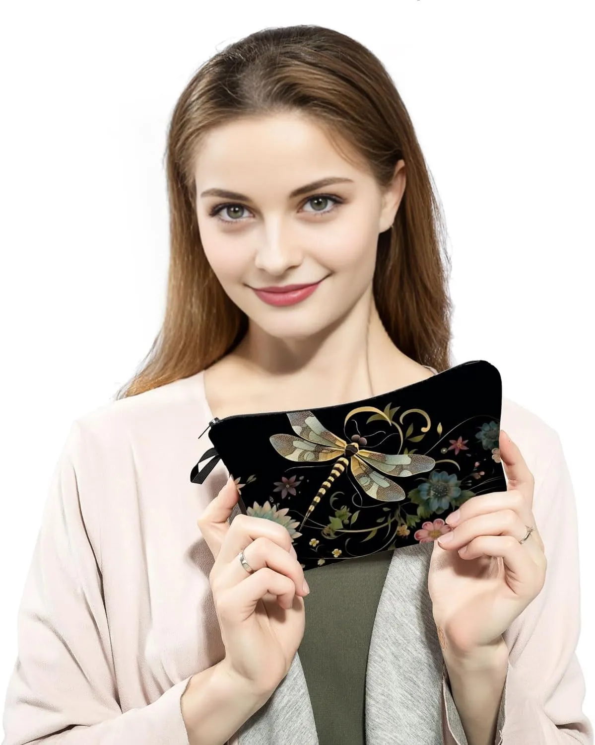 Dragonfly Print Women Makeup Bag Outdoor Portable Cosmetic Bag Toiletry Kit Travel Organizer