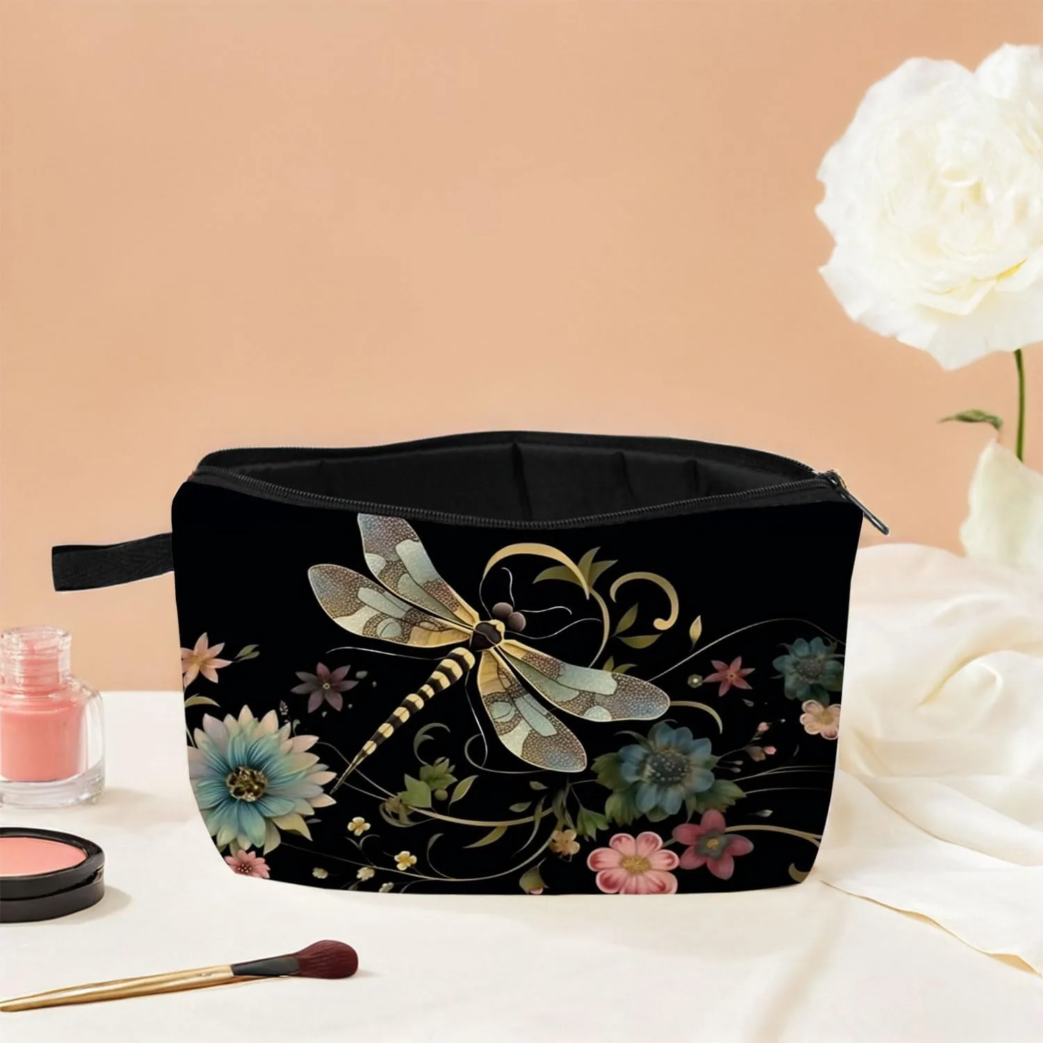 Dragonfly Print Women Makeup Bag Outdoor Portable Cosmetic Bag Toiletry Kit Travel Organizer
