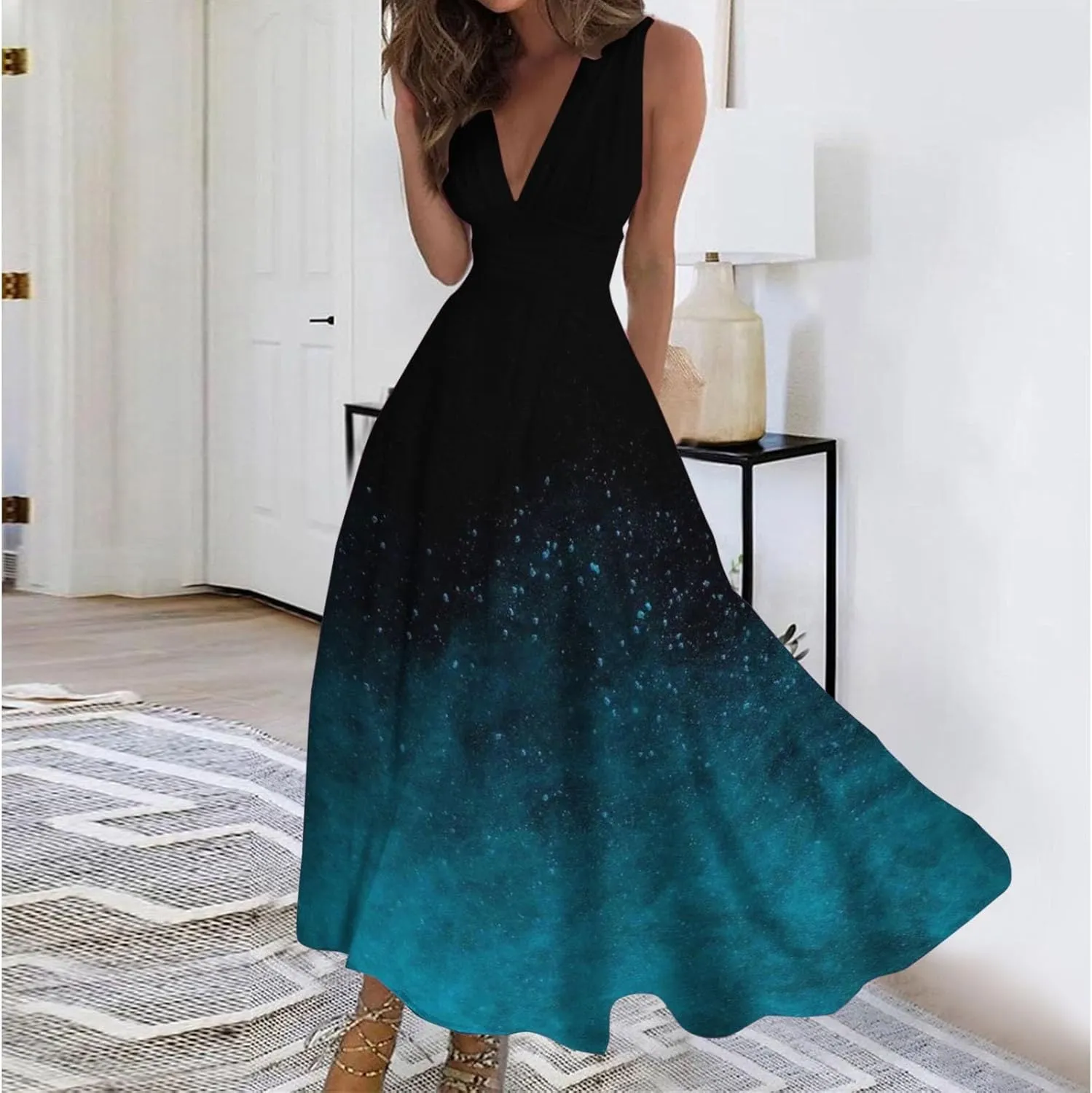 Dresses for Women 2024 Sleeveless Dresses Casual Summer Boho Dress Floral Dressy Tank Dress V Neck Beach Maxi Dress