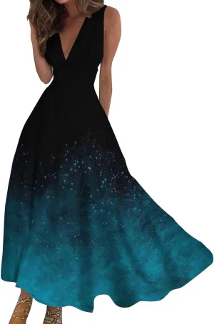 Dresses for Women 2024 Sleeveless Dresses Casual Summer Boho Dress Floral Dressy Tank Dress V Neck Beach Maxi Dress