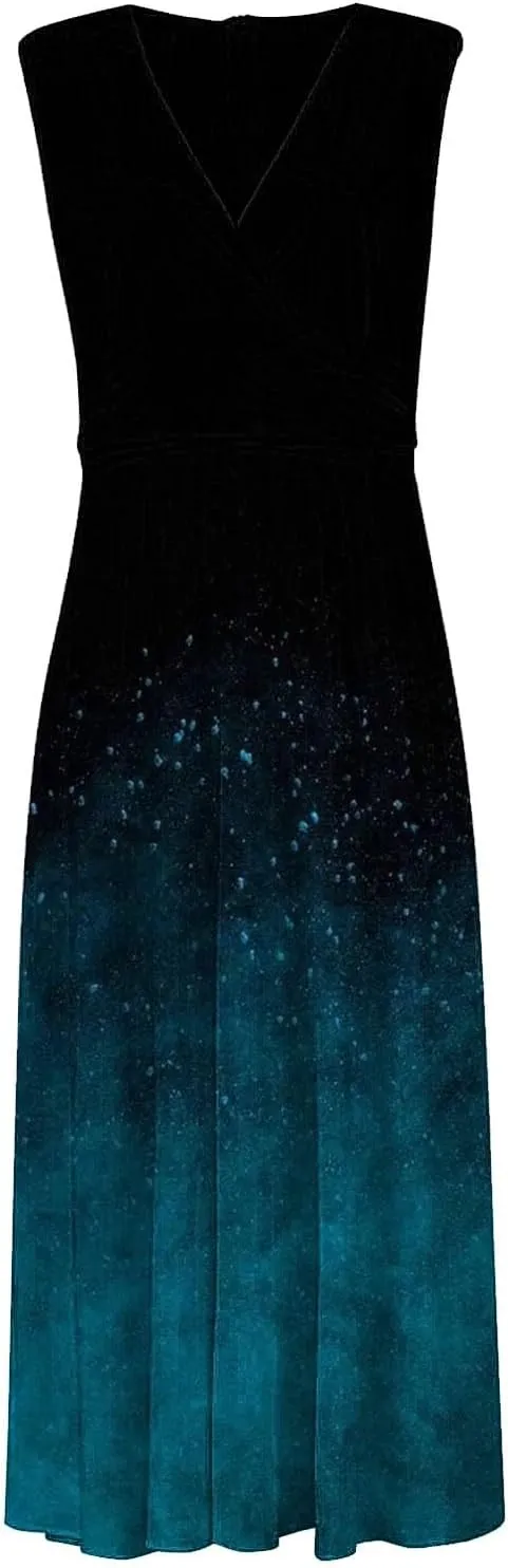 Dresses for Women 2024 Sleeveless Dresses Casual Summer Boho Dress Floral Dressy Tank Dress V Neck Beach Maxi Dress