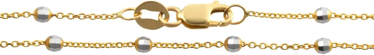 Elegant 14k Two-Tone Yellow Gold Stazione Bead Rolo Bracelet/Anklet