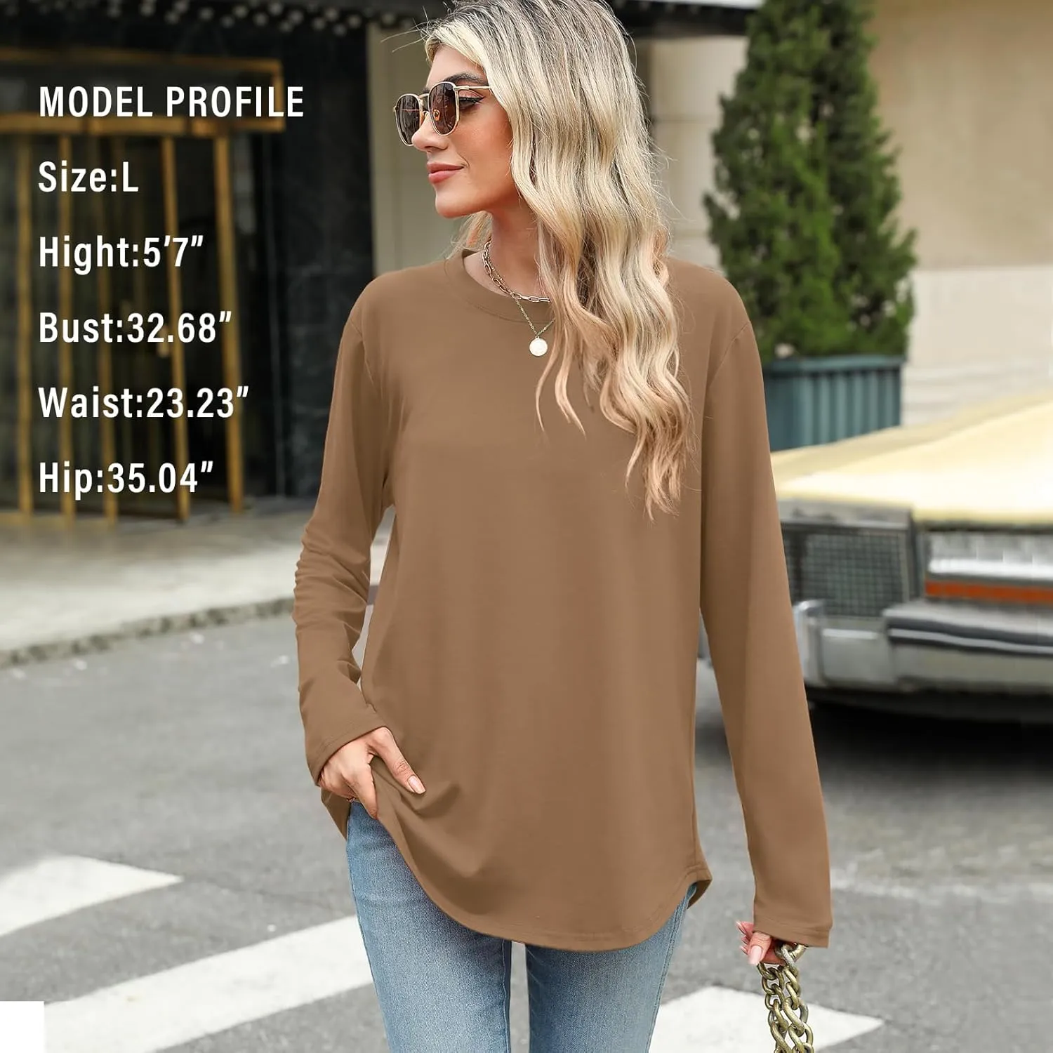 Elesomo Womens Shirts Casual Crew Neck Short/Long Sleeve Tunic Tops Tees