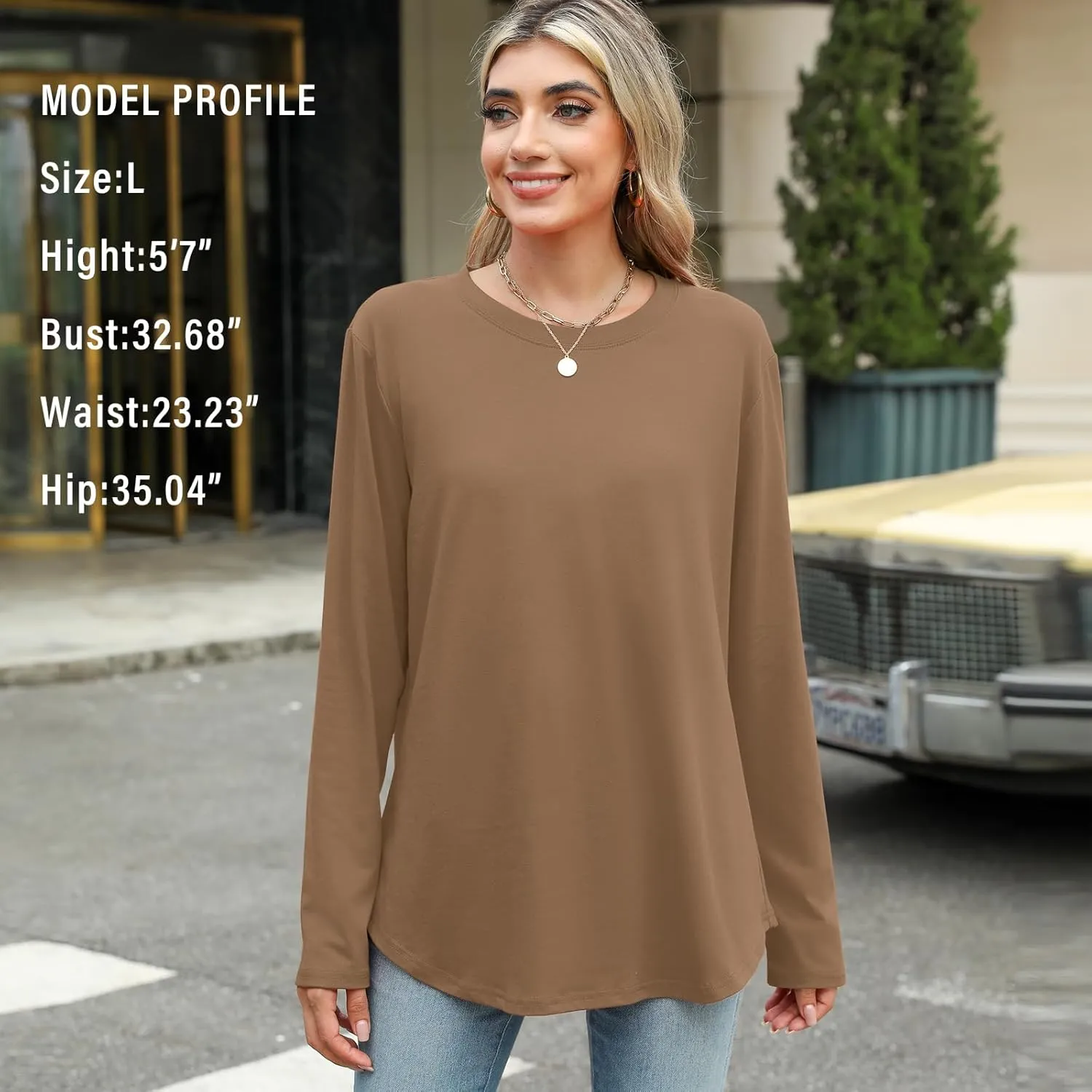 Elesomo Womens Shirts Casual Crew Neck Short/Long Sleeve Tunic Tops Tees