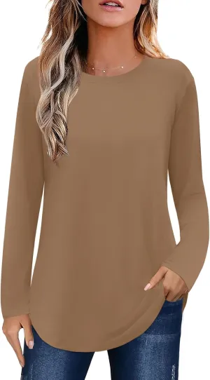 Elesomo Womens Shirts Casual Crew Neck Short/Long Sleeve Tunic Tops Tees
