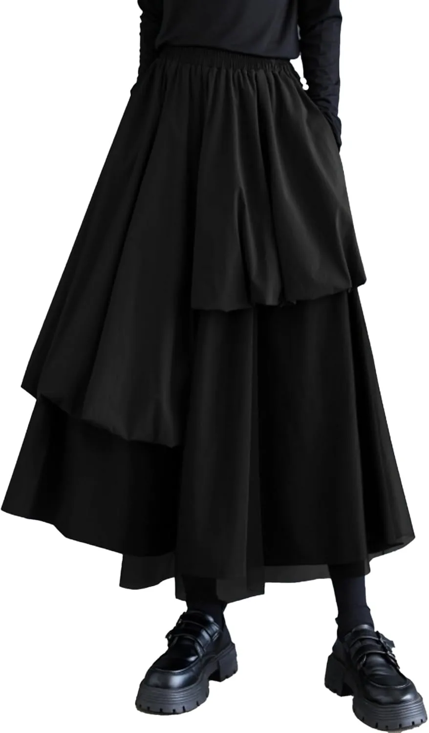 ellazhu Women's Skirt Casual High Waist Mid Length Loose Oversize Guaze Solid GZ335