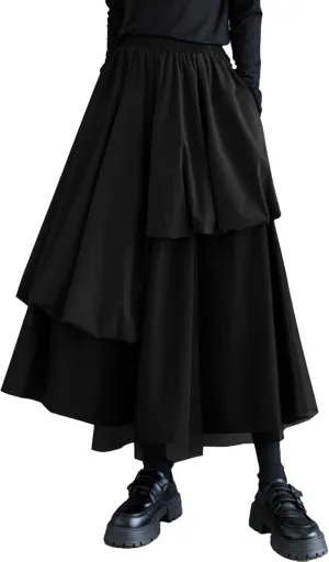 ellazhu Women's Skirt Casual High Waist Mid Length Loose Oversize Guaze Solid GZ335