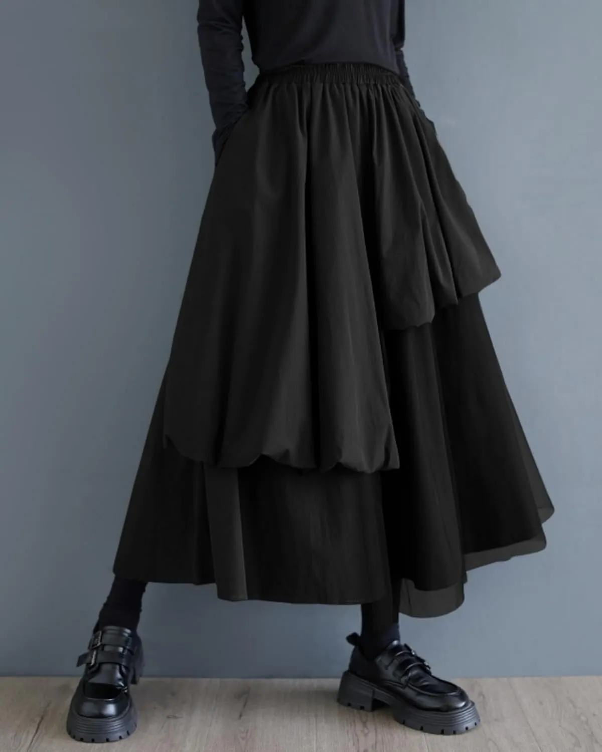 ellazhu Women's Skirt Casual High Waist Mid Length Loose Oversize Guaze Solid GZ335