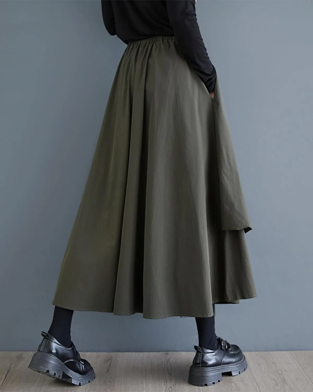 ellazhu Women's Skirt Casual High Waist Mid Length Loose Oversize Guaze Solid GZ335