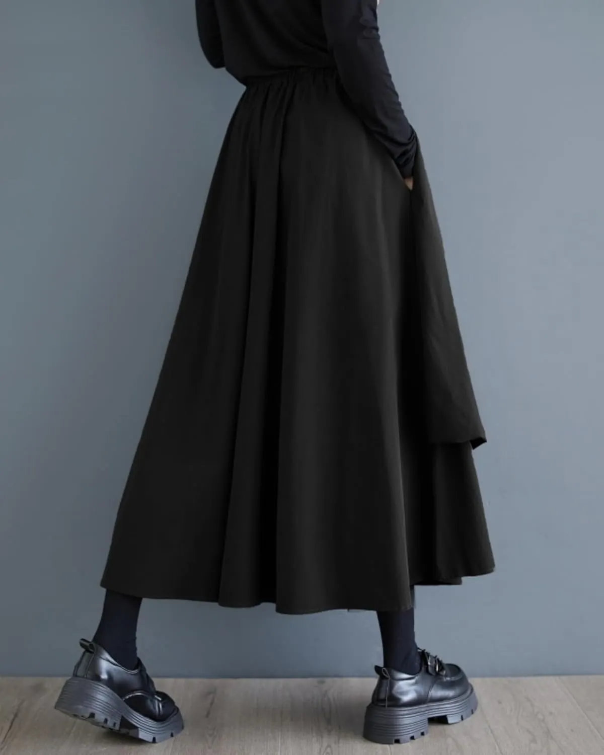ellazhu Women's Skirt Casual High Waist Mid Length Loose Oversize Guaze Solid GZ335