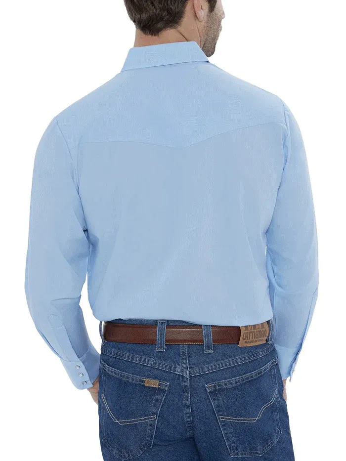 Ely Cattleman Men's Long Sleeve Solid Western Blue Light Shirt