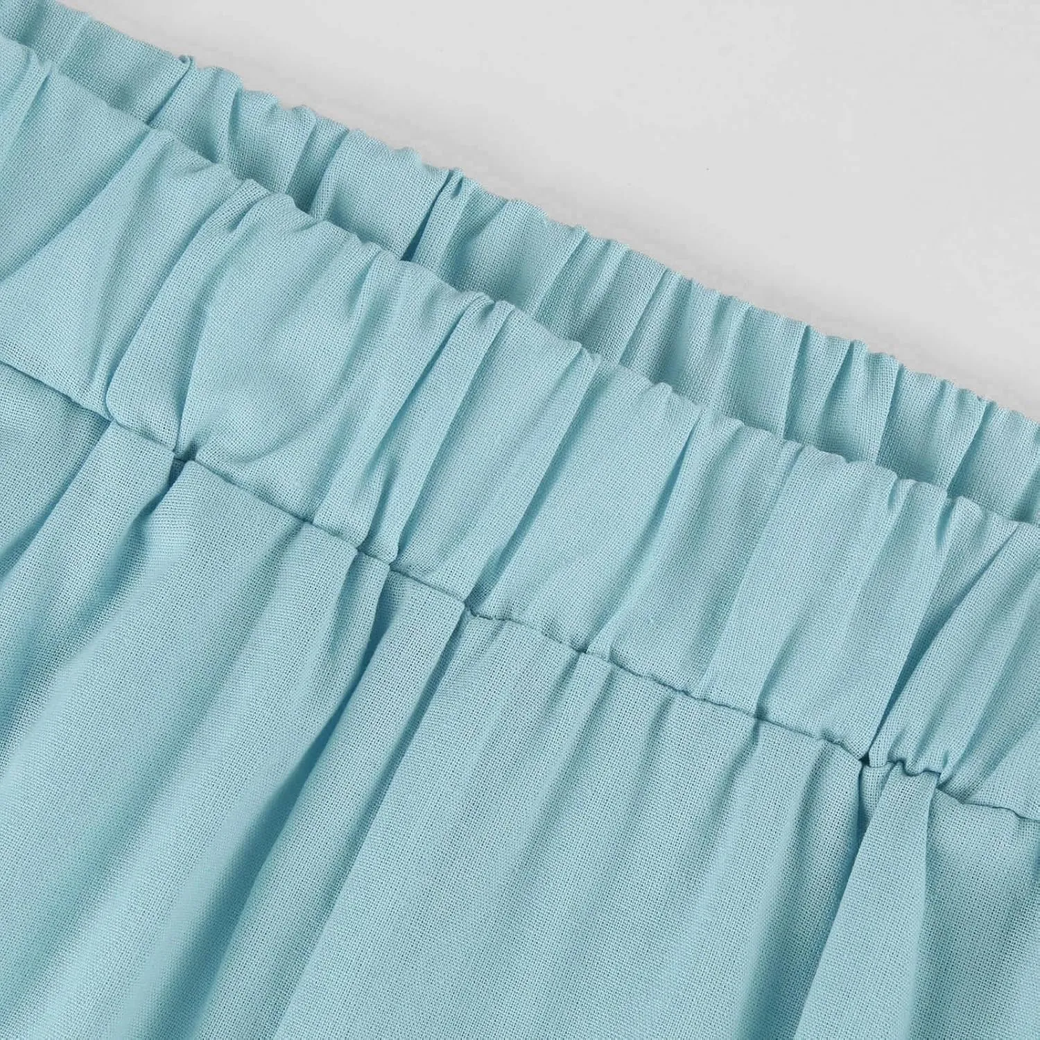 eoeioa High Waisted Linen Pants Women Summer Baggy Stretchy Palazzo Pants Lightweight Casual Pants Boho Beach Pants w/Pockets
