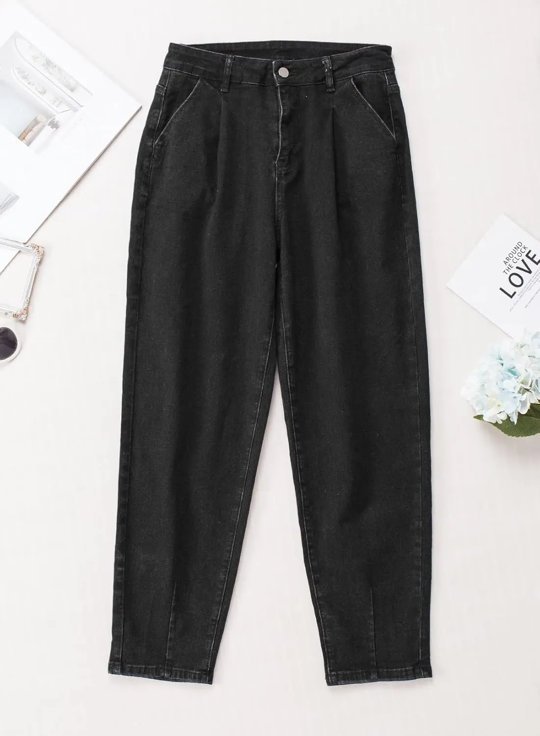 EVALESS Womens Baggy Jeans High Waisted Stretchy Boyfriend Barrel Denim Ankle Pants
