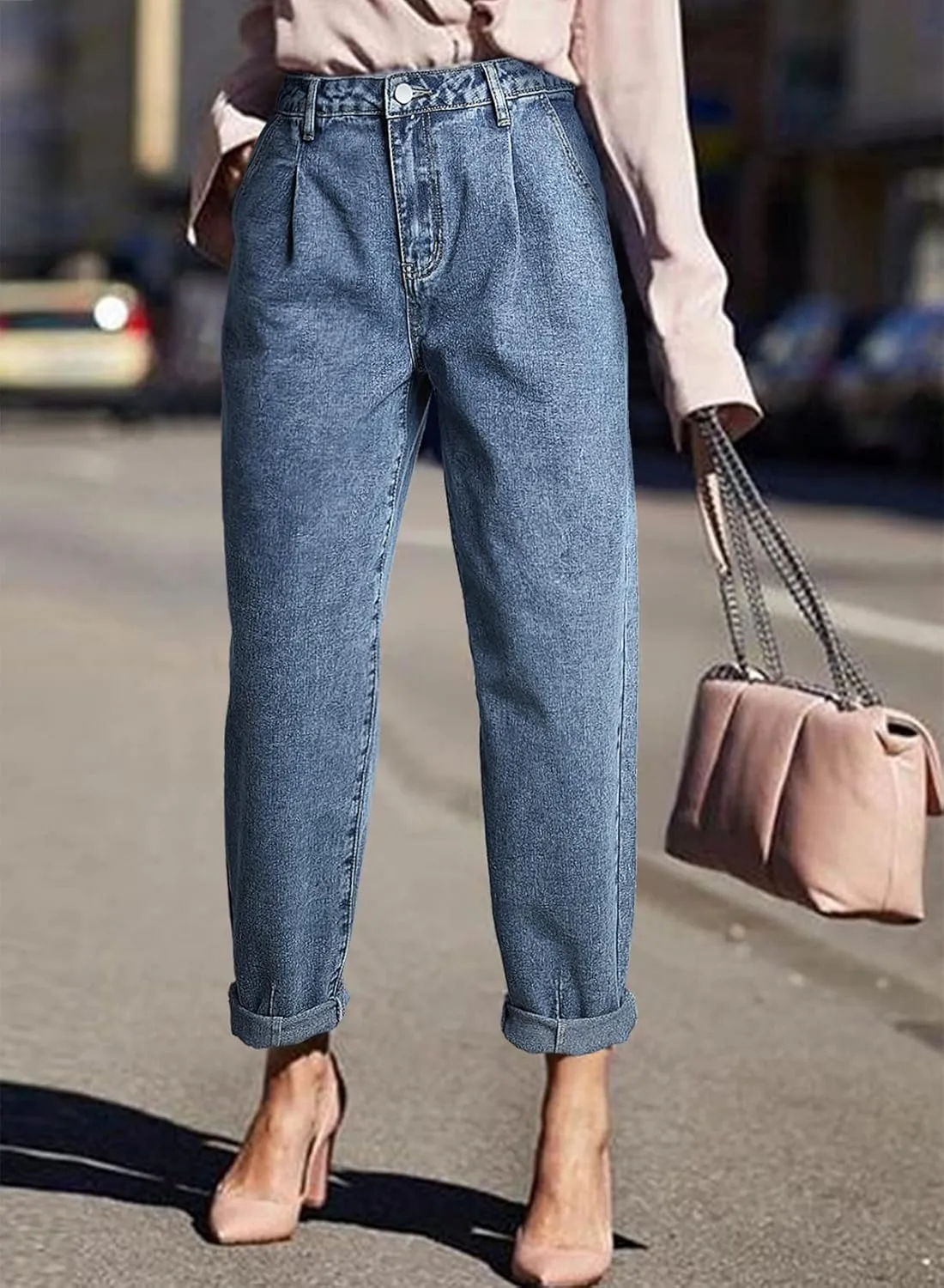 EVALESS Womens Baggy Jeans High Waisted Stretchy Boyfriend Barrel Denim Ankle Pants