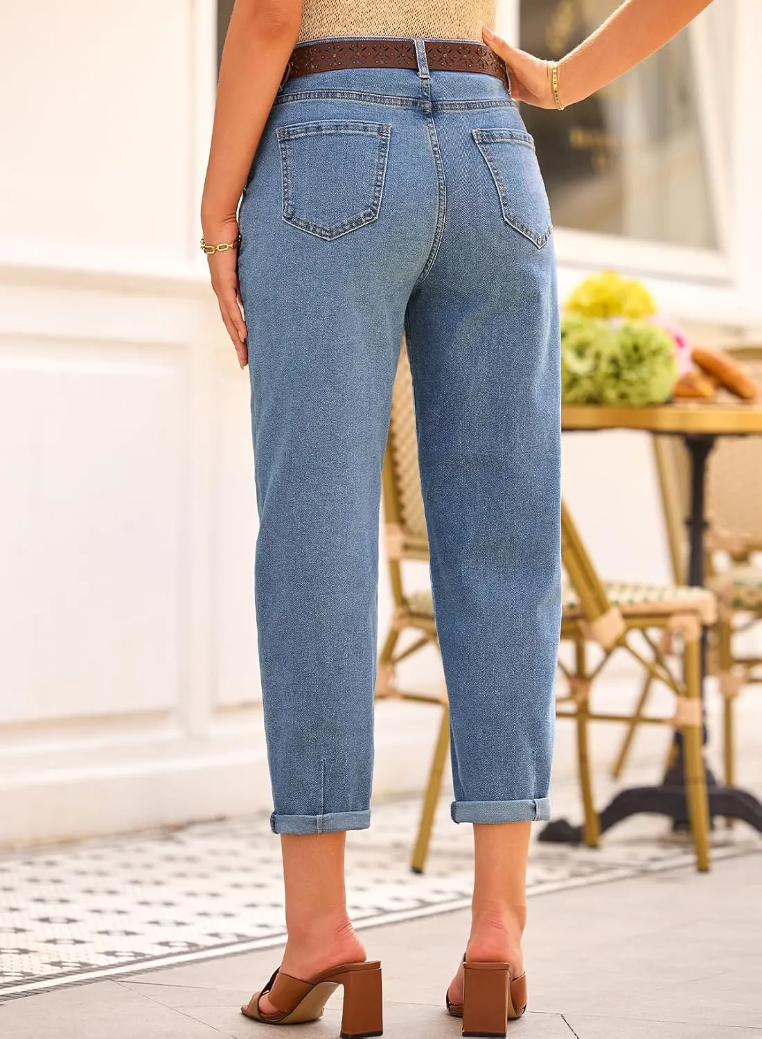 EVALESS Womens Baggy Jeans High Waisted Stretchy Boyfriend Barrel Denim Ankle Pants
